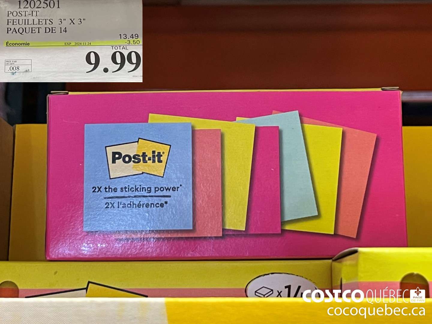 1202501 POST-IT 3 PO x 3 po PAQUET DB 14 ($3.50 INSTANT SAVINGS EXPIRES ON 2024-11-24) $9.99