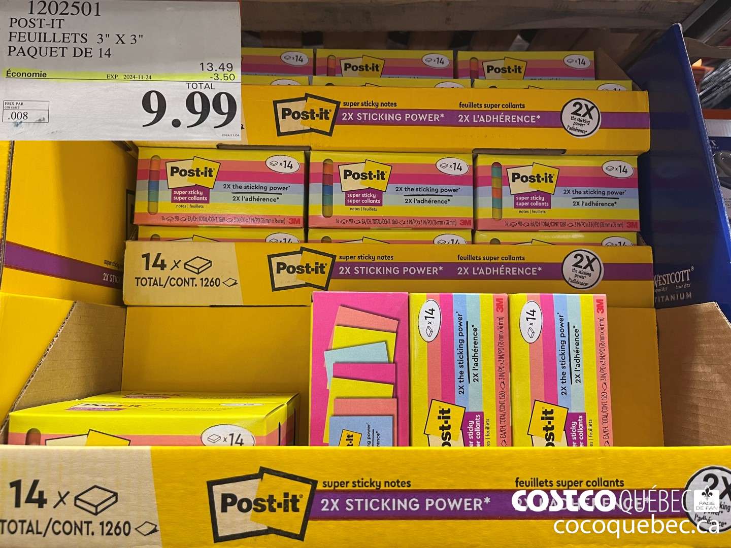 1202501 POST-IT 3 PO x 3 po PAQUET DB 14 ($3.50 INSTANT SAVINGS EXPIRES ON 2024-11-24) $9.99