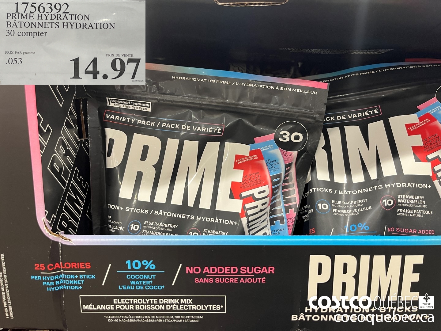 1756392 PRIME HYDRATION BATONNETS HYDRATION 30 compter  $14.97