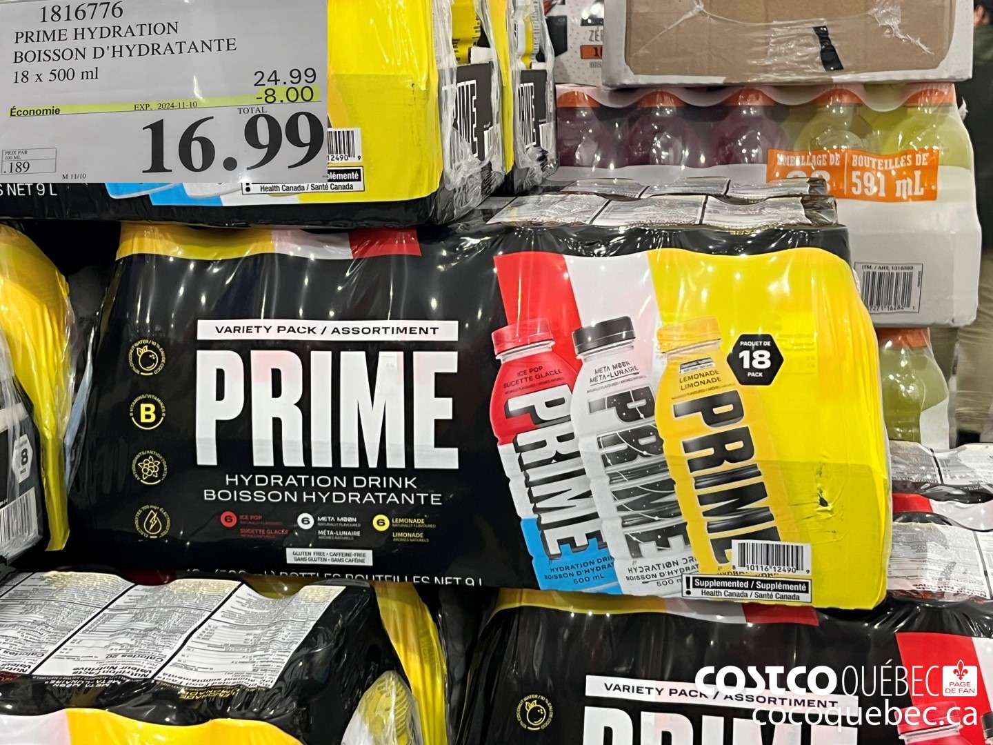 1816776 PRIME HYDRATION BOISSON D'HYDRATANTE 18 x 500 ml  ($8.00 INSTANT SAVINGS EXPIRES ON 2024-11-10) $16.99
