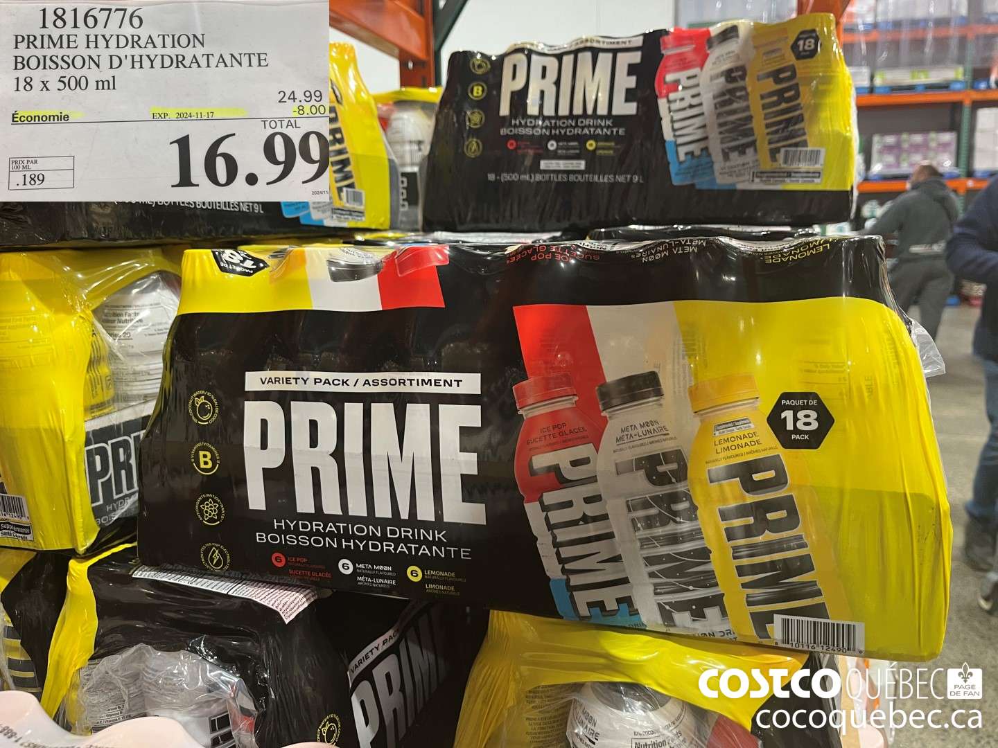 1816776 PRIME HYDRATION BOISSON D'HYDRATANTE 18 x 500 ml  ($8.00 INSTANT SAVINGS EXPIRES ON 2024-11-17) $16.99