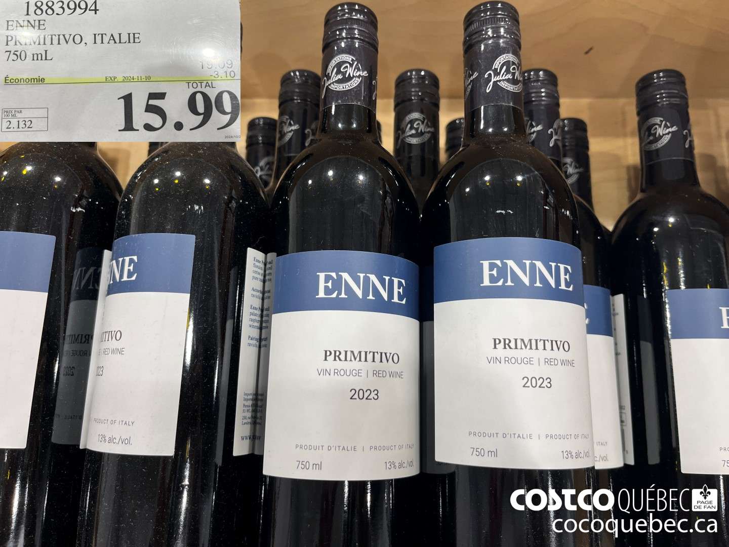 1883994 PRIMITIVO, ITALIE 750 mL  ($3.10 INSTANT SAVINGS EXPIRES ON 2024-11-10) $15.99