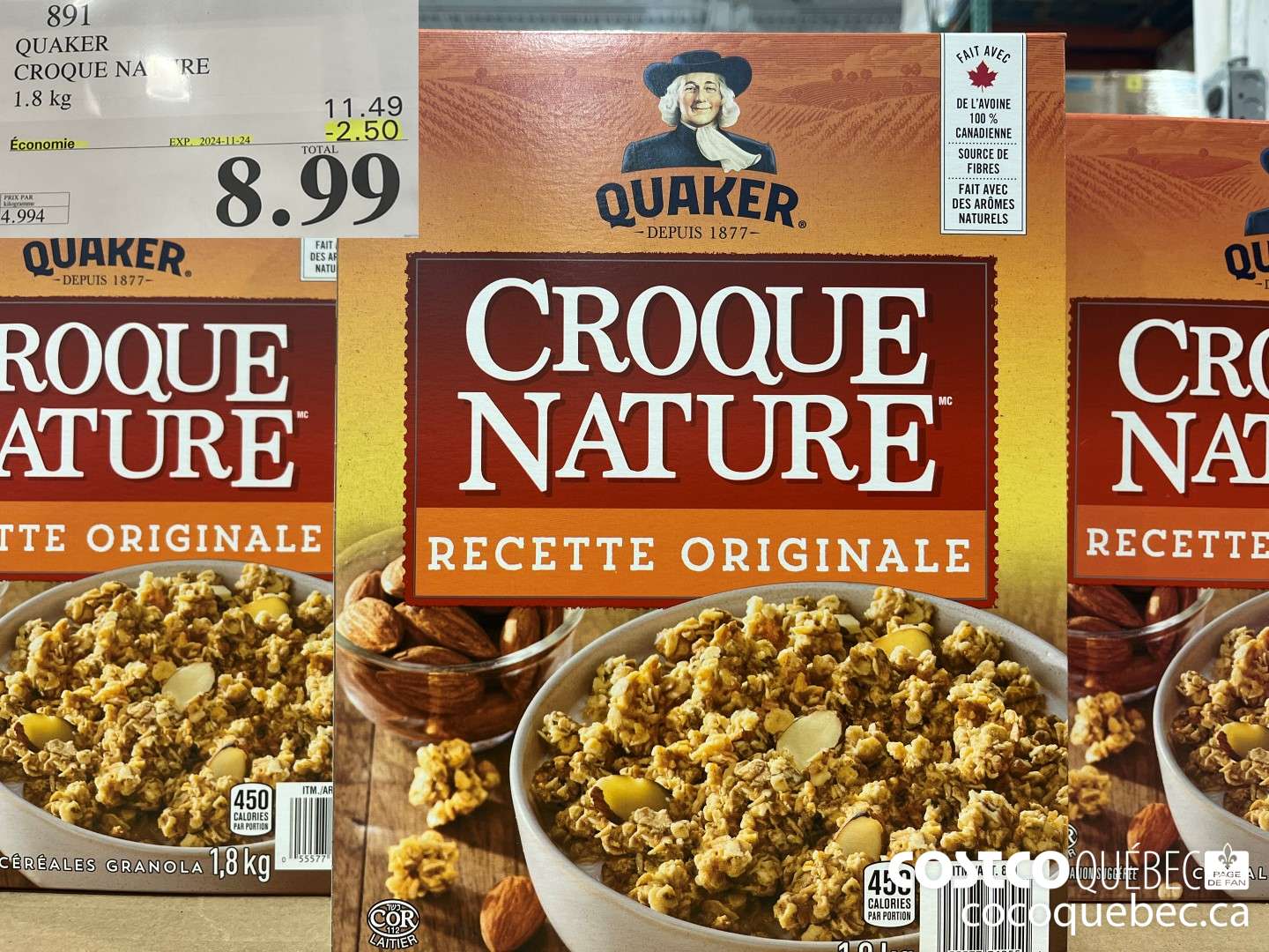 891 QUAKER CROQUE NATURE 1.8 kg  ($2.50 INSTANT SAVINGS EXPIRES ON 2024-11-24) $8.99
