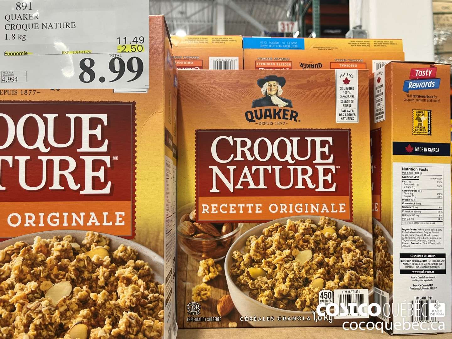891 QUAKER CROQUE NATURE 1.8 kg  ($2.50 INSTANT SAVINGS EXPIRES ON 2024-11-24) $8.99