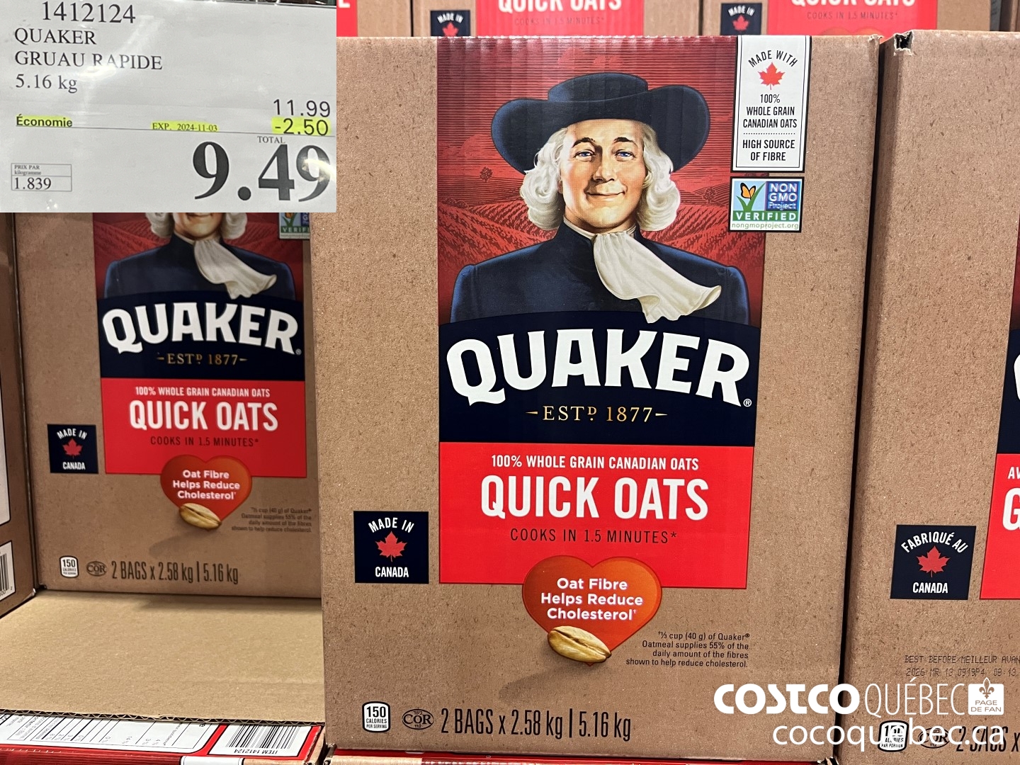 1412124 QUAKER GRUAU RAPIDE  ($2.50 INSTANT SAVINGS EXPIRES ON 2024-11-03) $9.49