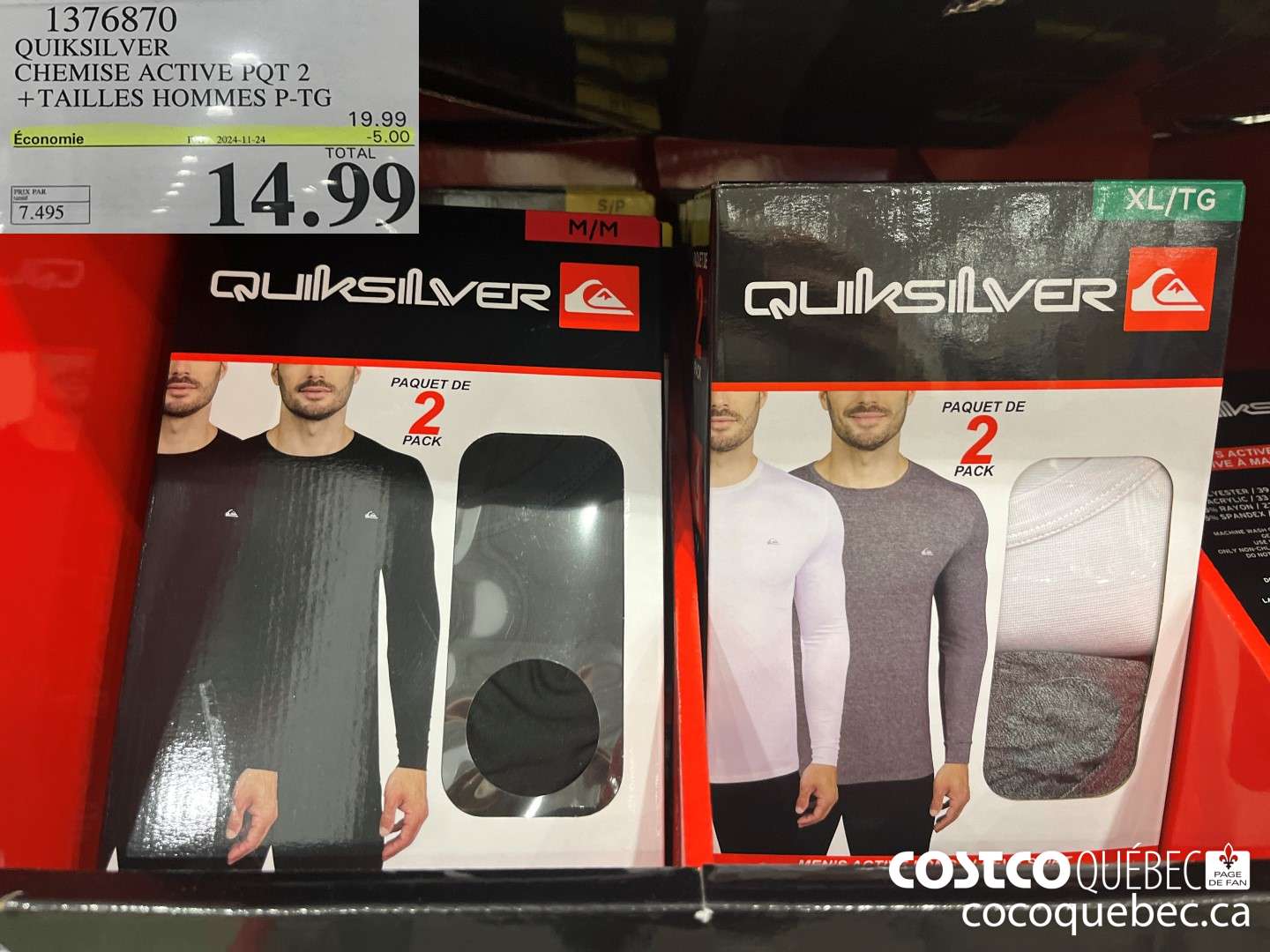 1376870 QUIKSILVER CHEMISE ACTIVE PQT 2 +TAILLES HOMMES P-TG  ($5.00 INSTANT SAVINGS EXPIRES ON 2024-11-24) $14.99