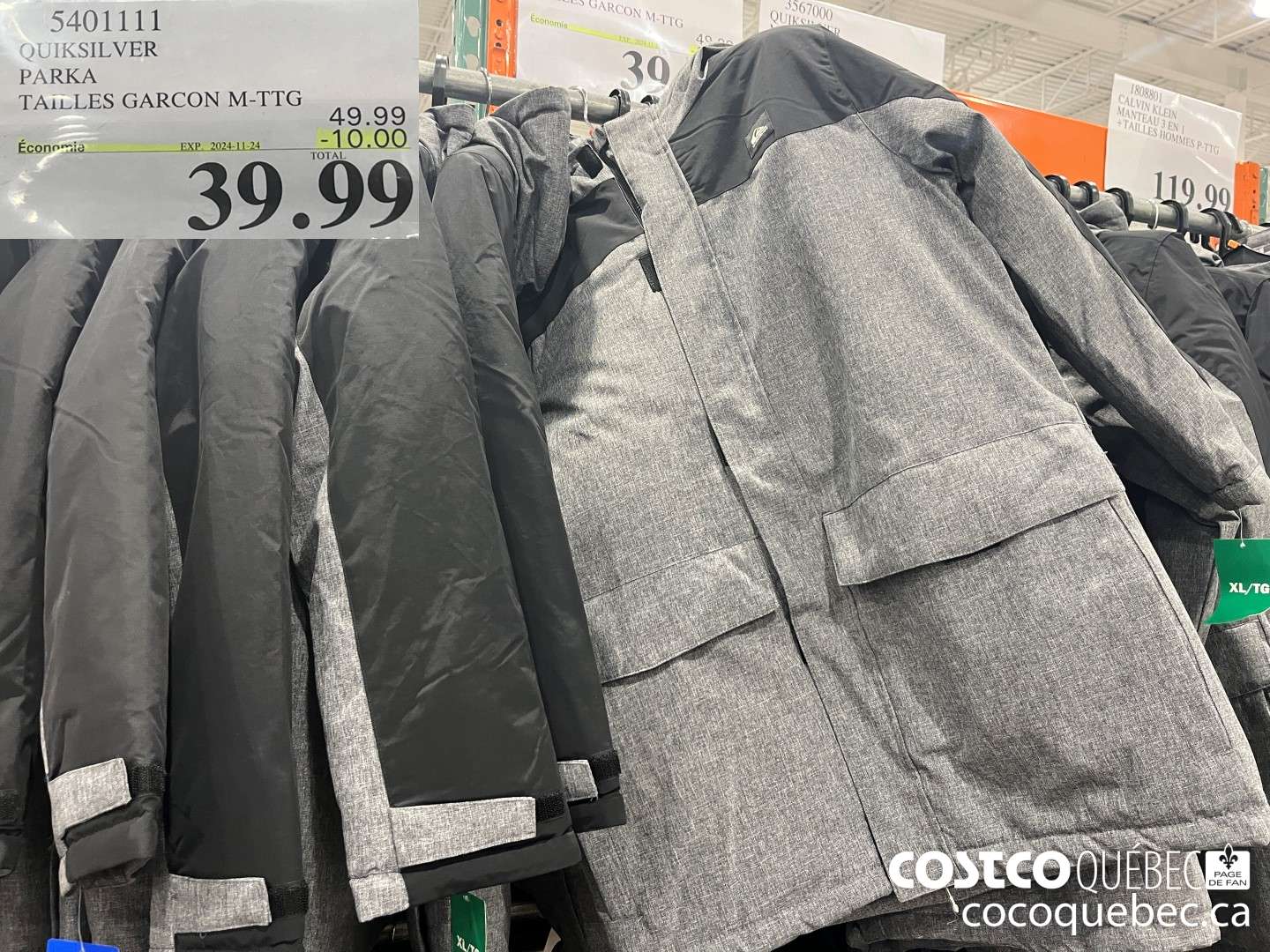 5401111 QUIKSILVER PARKA TAILLES GARCON M-TTG  ($10.00 INSTANT SAVINGS EXPIRES ON 2024-11-24) $39.99