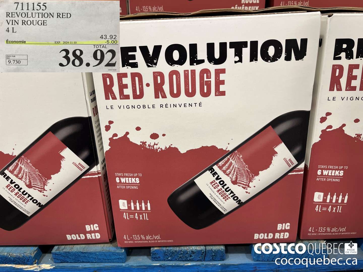 711155 REVOLUTION RED VIN ROUGE 4L  ($5.00 INSTANT SAVINGS EXPIRES ON 2024-11-10) $38.92