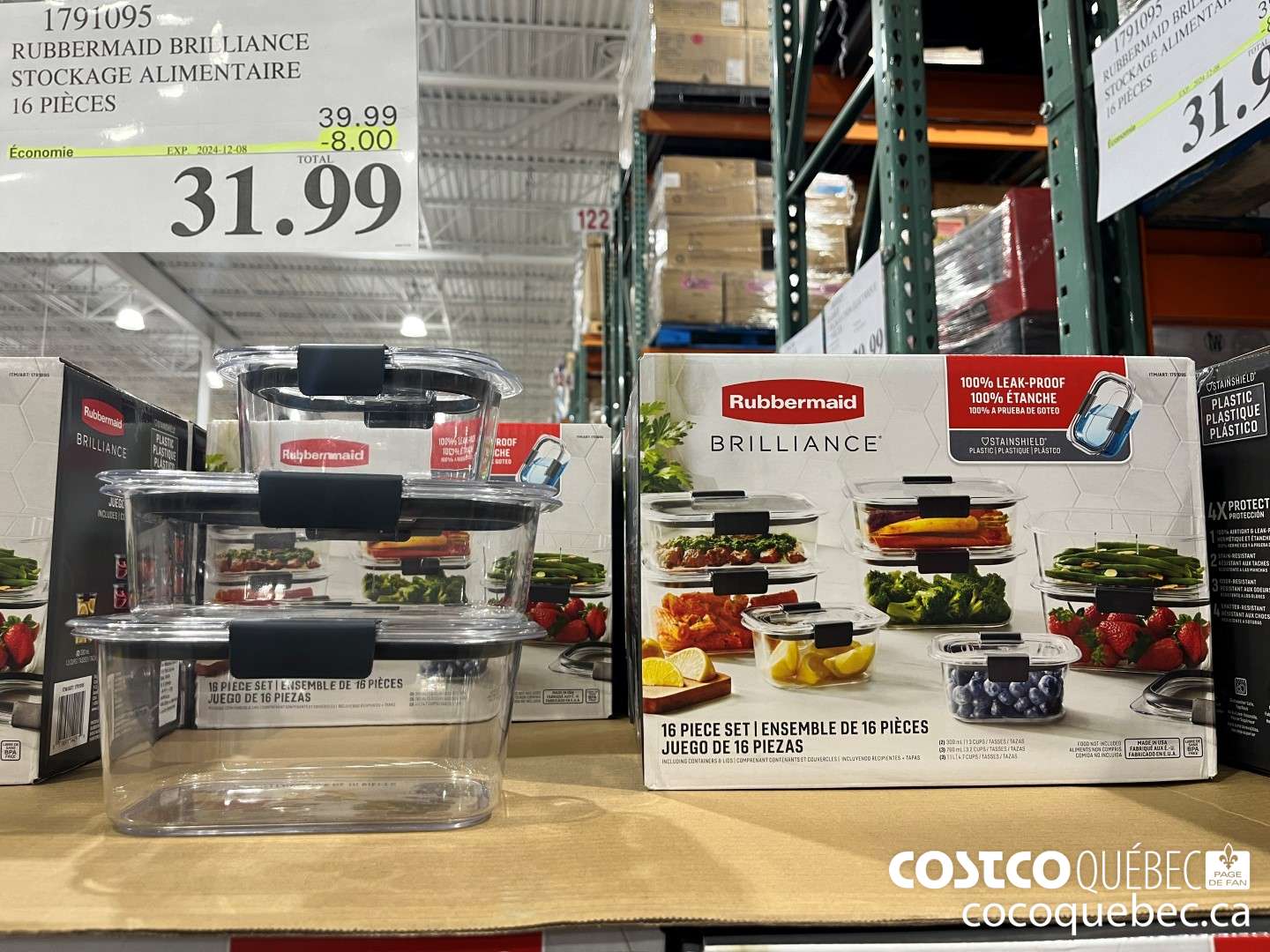 1791095 RUBBERMAID BRILLIANCE STOCKAGE ALIMENTAIRE 16 PIECES  $39.99