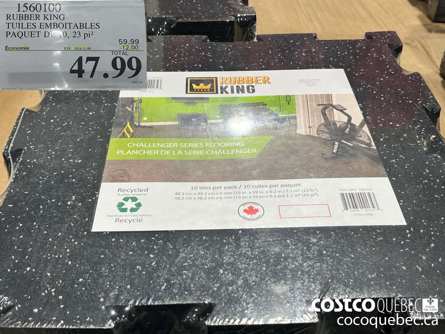 1560100 RUBBER KING -TUILES EMBOITABLES PAQUET DE 10, 23 pi ($12.00 INSTANT SAVINGS) $47.99