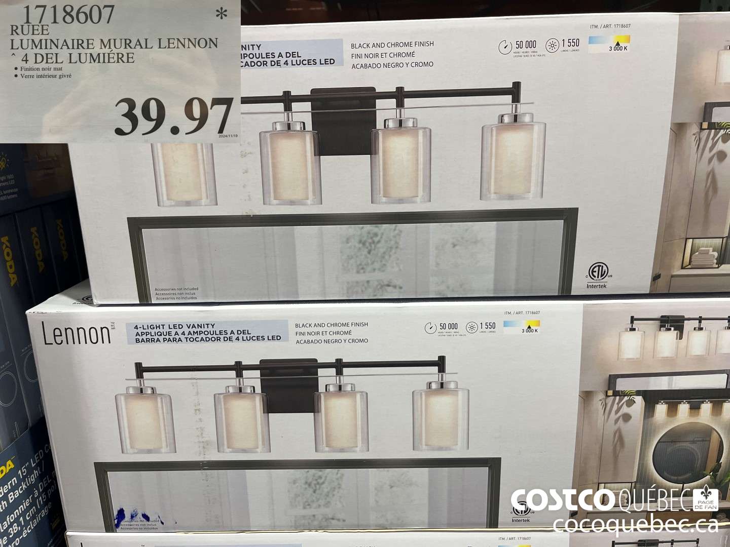 1718607 RUEE LUMINAIRE MURAL LENNON 4 DEL LUMIERE  $39.97