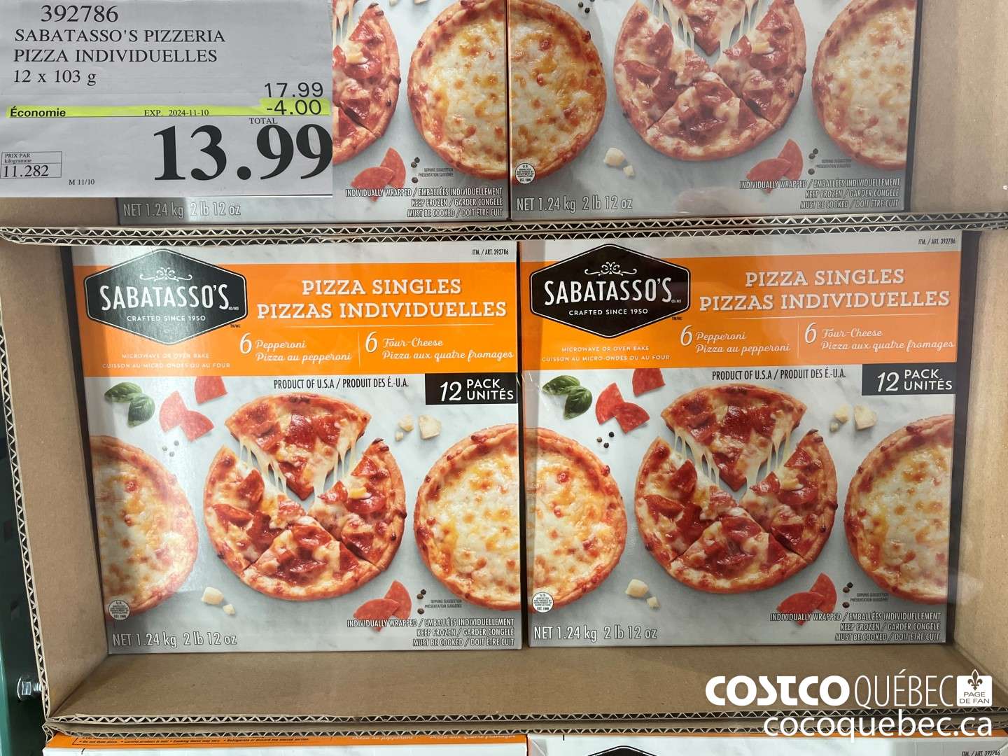 392786 SABATASSO'S PIZZERIA PIZZA INDIVIDUELLES 12x103g ($4.00 INSTANT SAVINGS EXPIRES ON 2024-11-10) $13.99