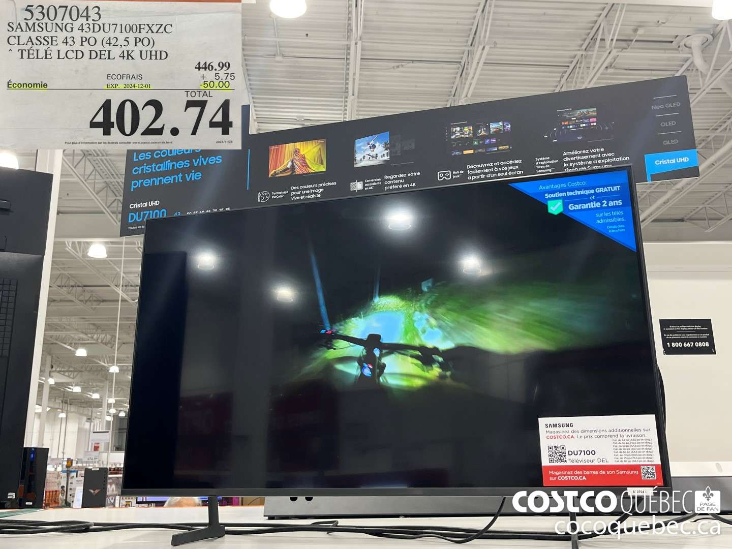 5307043 SAMSUNG 43DU7100FXZC CLASSE 43 PO (42,5 PO) ’ TELE LCD DEL 4K UHD  ($50.00 INSTANT SAVINGS EXPIRES ON 2024-12-01) $402.74