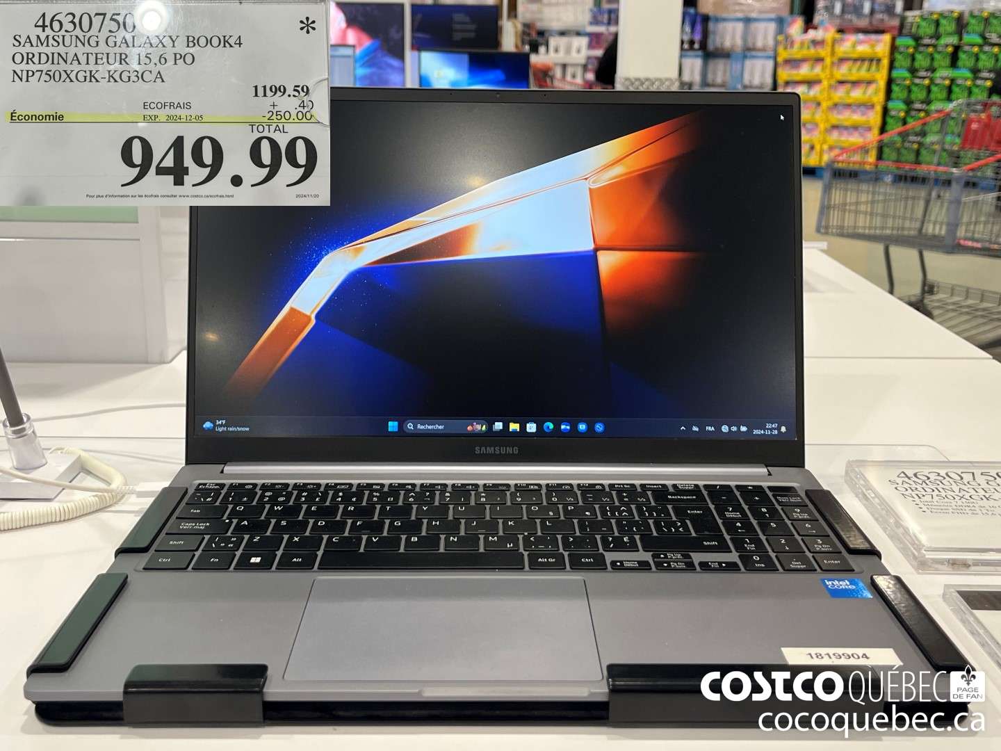 4630756 SAMSUNG GALAKY BOOK4 ORDINATEUR 15,6 PO NP750XGK-KG3CA  ($250.00 INSTANT SAVINGS EXPIRES ON 2024-12-05) $949.99