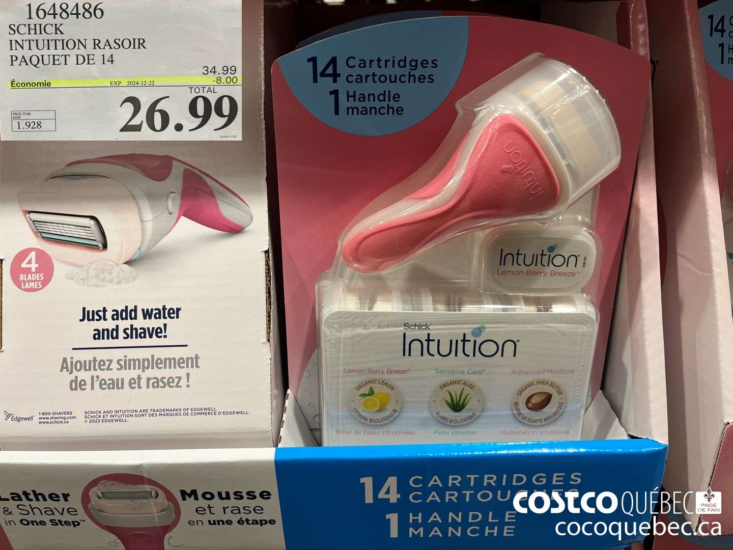 1648486 SCHICK INTUITION 14 CARTOUCHES + RASOIR ($8.00 INSTANT SAVINGS EXPIRES ON 2024-12-22) $26.99