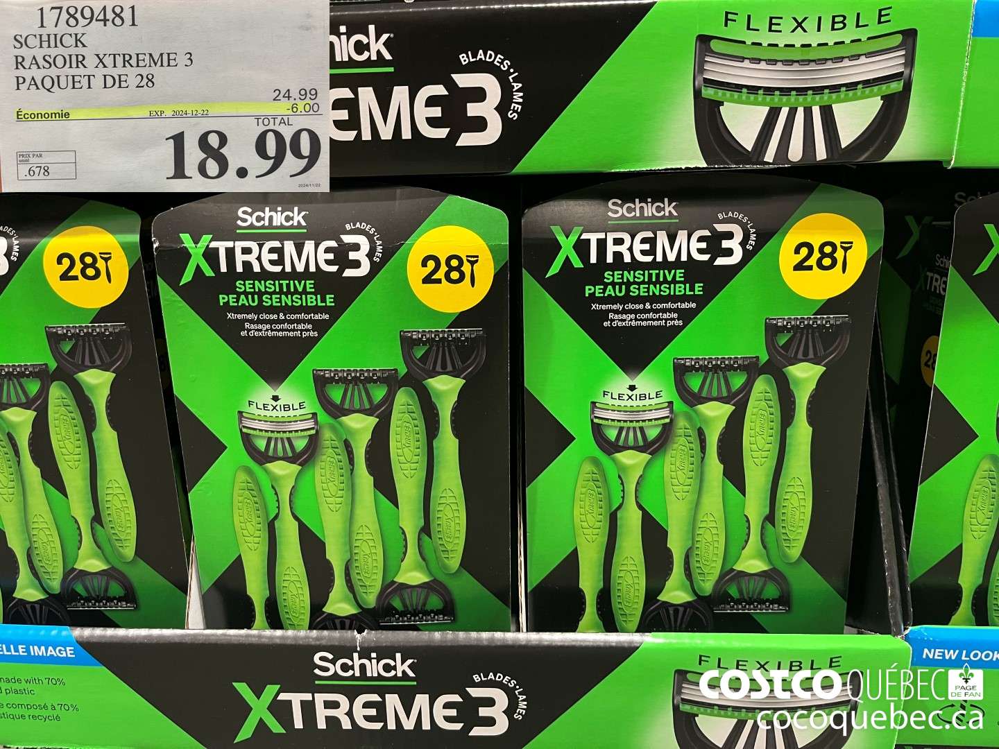 1789481 SCHICK RASOIR XTREME 3 PAQUET DE 28  ($6.00 INSTANT SAVINGS EXPIRES ON 2024-12-22) $18.99