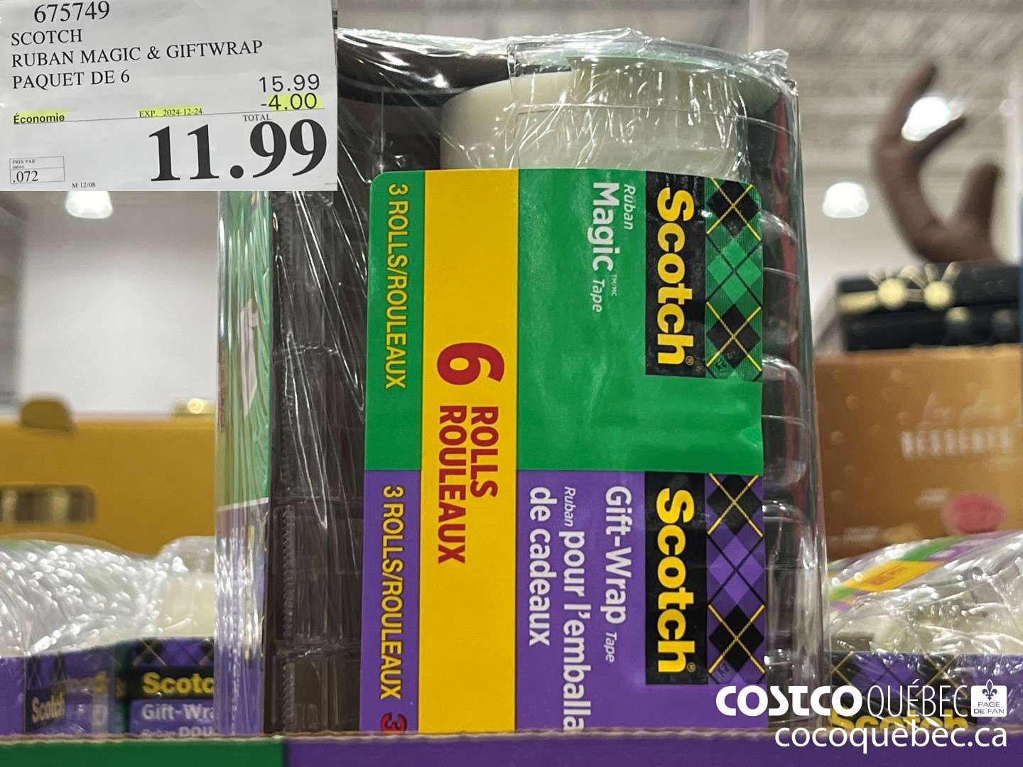 675749 SCOTCH RUBAN MAGIC & GIFTWRAP PAQUET DE 6 ($4.00 INSTANT SAVINGS EXPIRES ON 2024-12-24) $11.99
