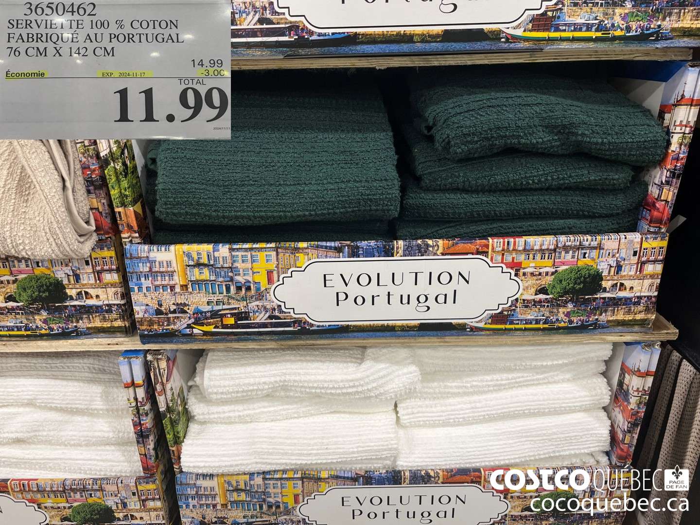 3650462 SERVIEiTTE 100 % COTON FABRIQUE AU PORTUGAL 76 CM X 142 CM  ($3.00 INSTANT SAVINGS EXPIRES ON 2024-11-17) $11.99