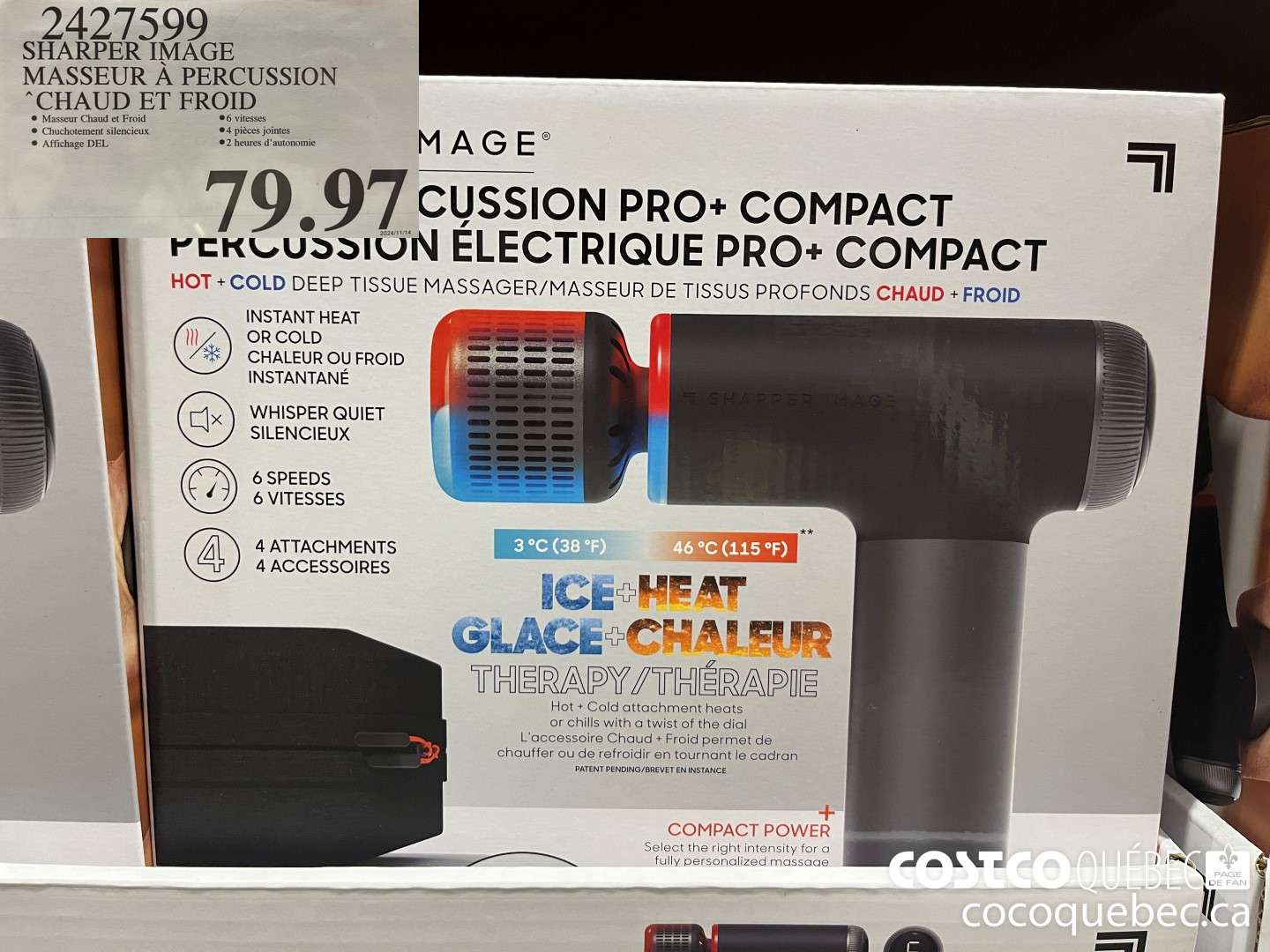 2427599 SHARPER IMAGE MASSEUR A PERCUSSION CHAUD ET FROID  $79.97