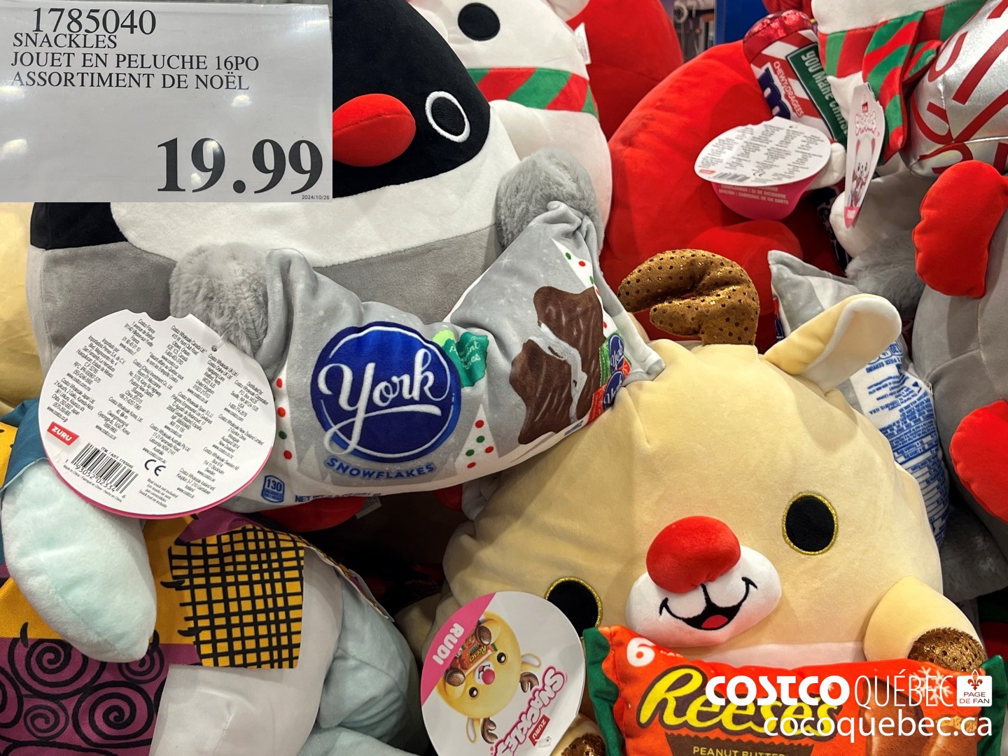 1785040 SNACKLES JOUET EN PELUCHE 16PO ASSORTIMENT DE NOEL  $19.99