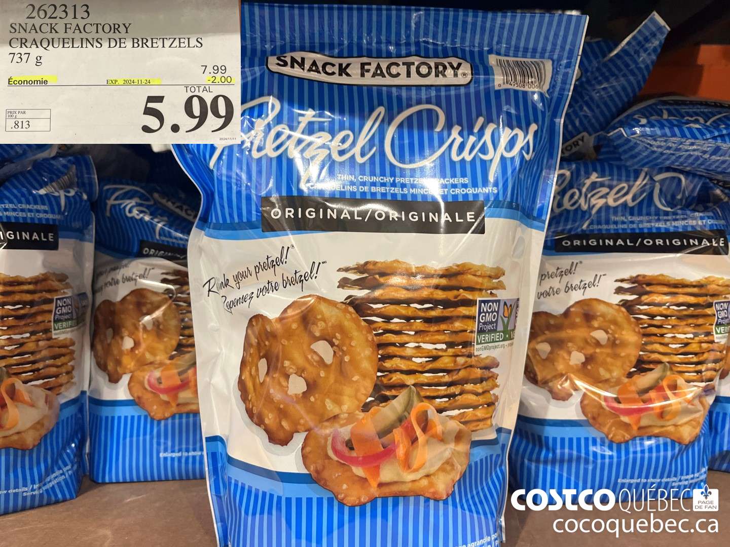 262313 SNACK FACTORY CRAQUELINS DE BRETZELS 737 g  ($2.00 INSTANT SAVINGS EXPIRES ON 2024-11-24) $5.99
