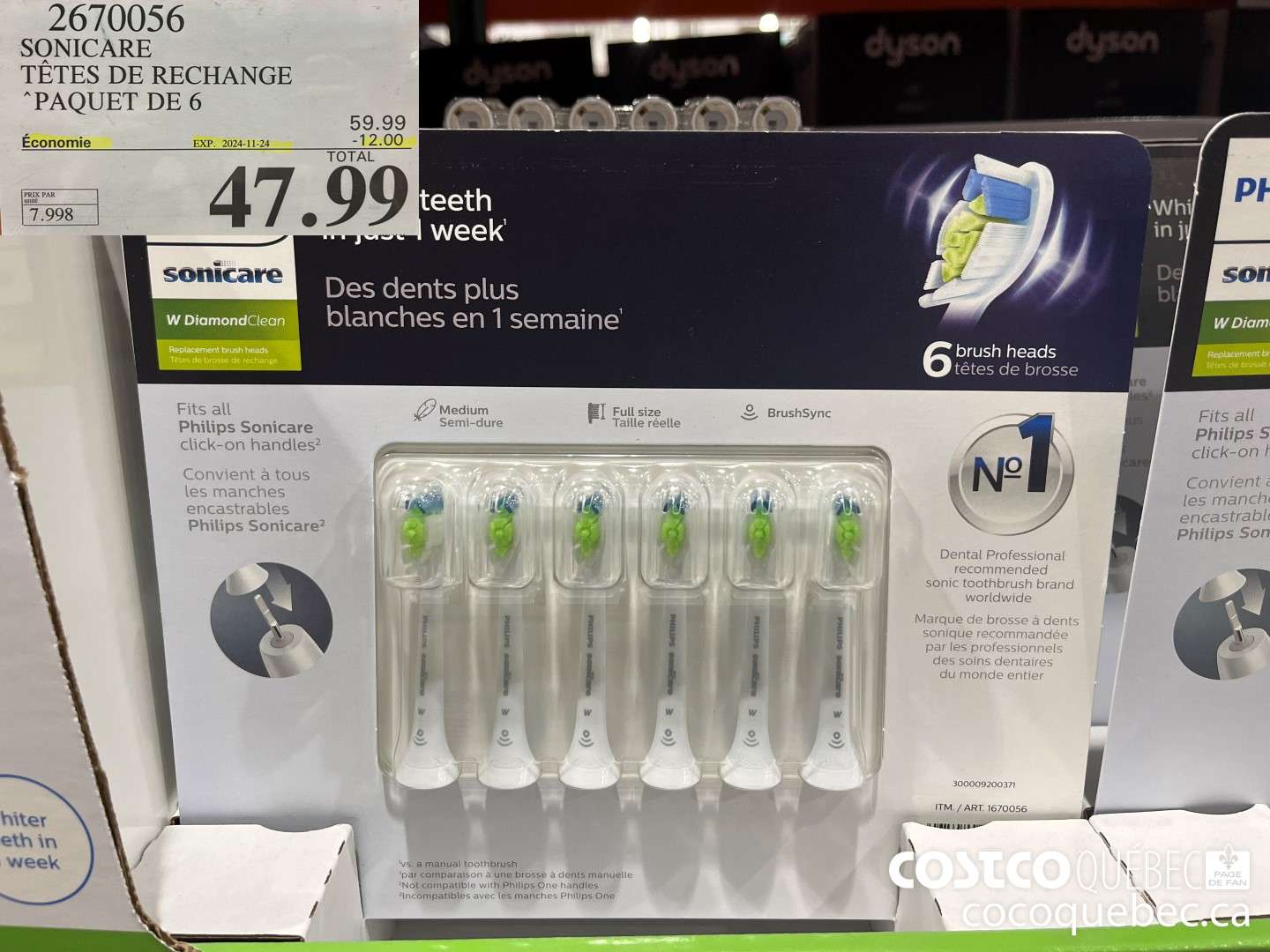 2670056 SONICARE TETES DE RECHANGE “PAQUET DE 6 024-11-24  ($12.00 INSTANT SAVINGS) $47.99
