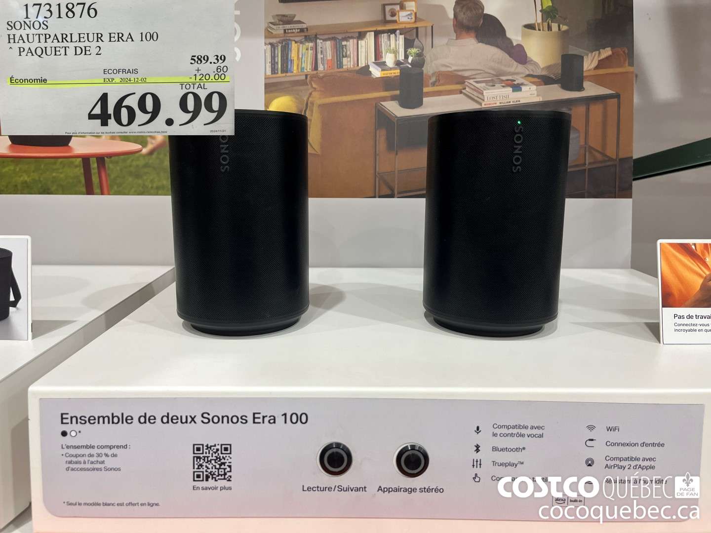 1731876 SONOS HAUTPARLEUR ERA 100 PAQUET DE 2  ($120.00 INSTANT SAVINGS EXPIRES ON 2024-12-02) $469.99
