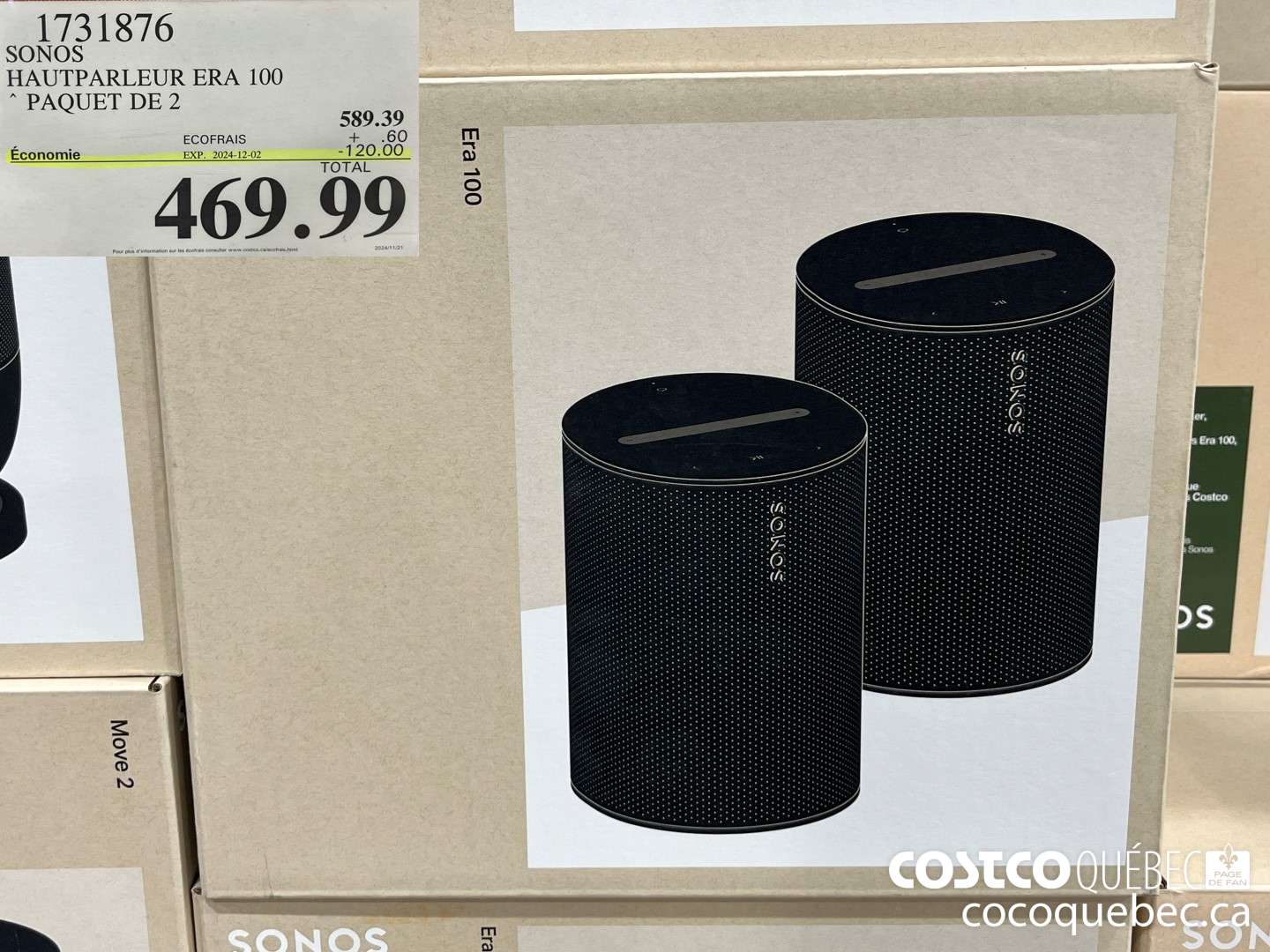 1731876 SONOS HAUTPARLEUR ERA 100 PAQUET DE 2  ($120.00 INSTANT SAVINGS EXPIRES ON 2024-12-02) $469.99