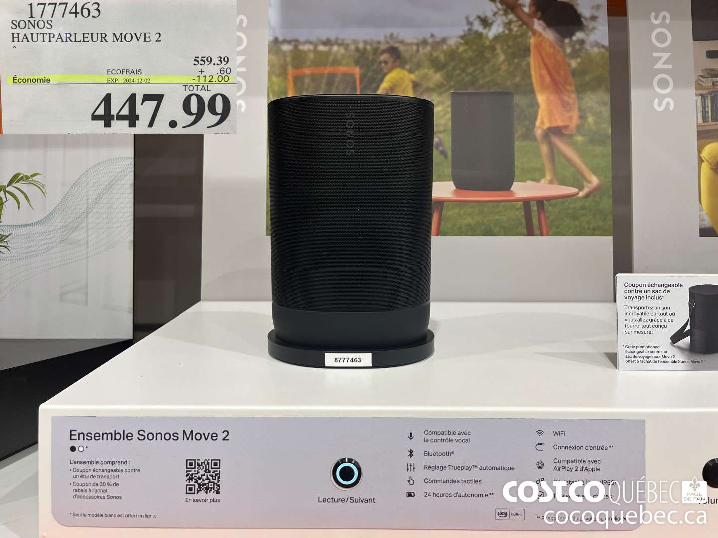 1777463 SONOS HAUTPARLEUR MOVE 2  ($112.00 INSTANT SAVINGS EXPIRES ON 2024-12-02) $447.99