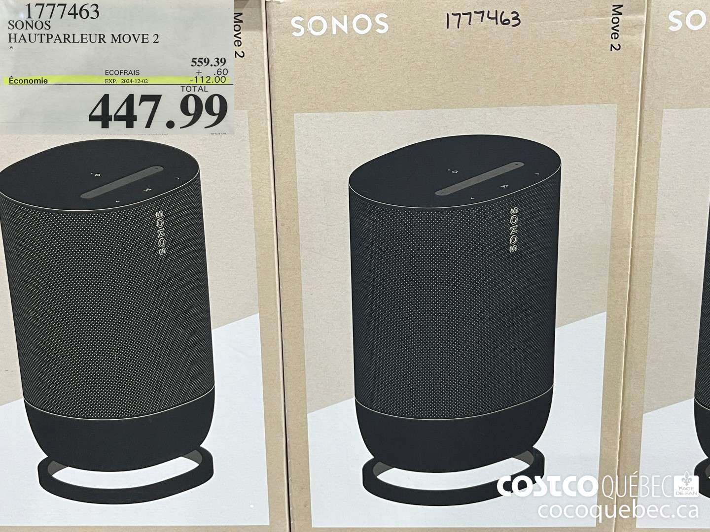 1777463 SONOS HAUTPARLEUR MOVE 2  ($112.00 INSTANT SAVINGS EXPIRES ON 2024-12-02) $447.99