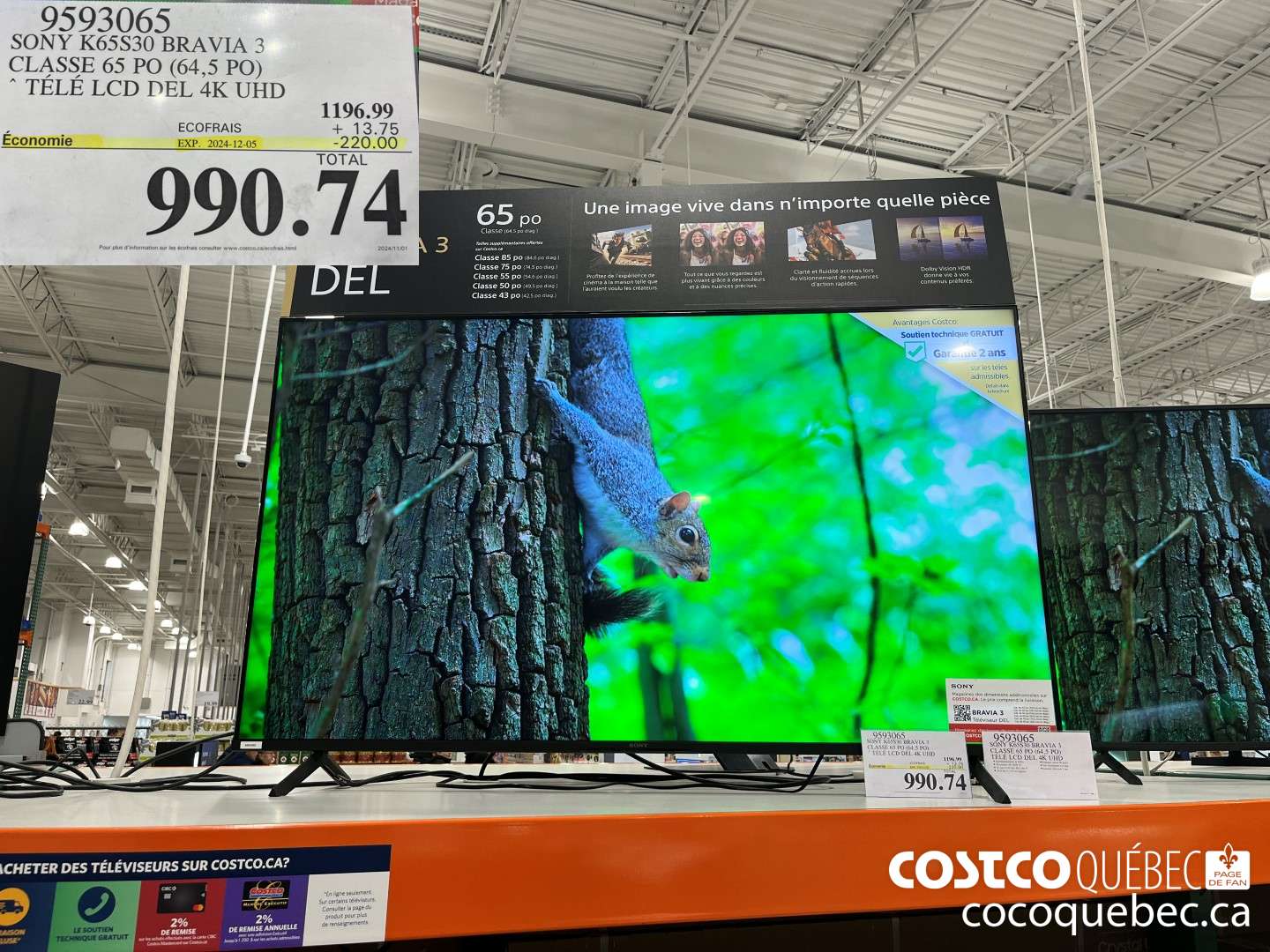 9593065 SONY K65S30 BRAVIA 3 CLASSE 65 PO (64,5 PO) * TELE LCD DEL 4K UHD  ($220.00 INSTANT SAVINGS EXPIRES ON 2024-12-05) $990.74