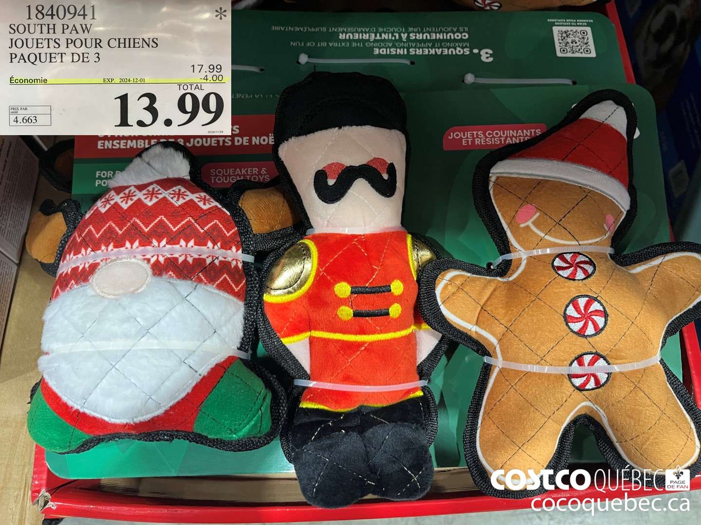 1840941 SOUTH PAW JOUETS POUR CHIENS PAQUET DE 3  ($4.00 INSTANT SAVINGS EXPIRES ON 2024-12-01) $13.99