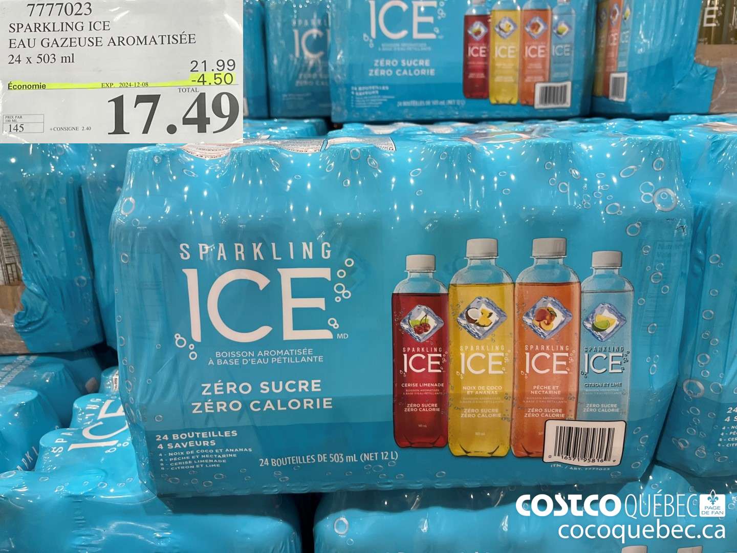 7777023 SPARKLING ICE EAU GAZEUSE AROMATISEE 24 x 503 ml  ($4.50 INSTANT SAVINGS EXPIRES ON 2024-12-08) $17.49