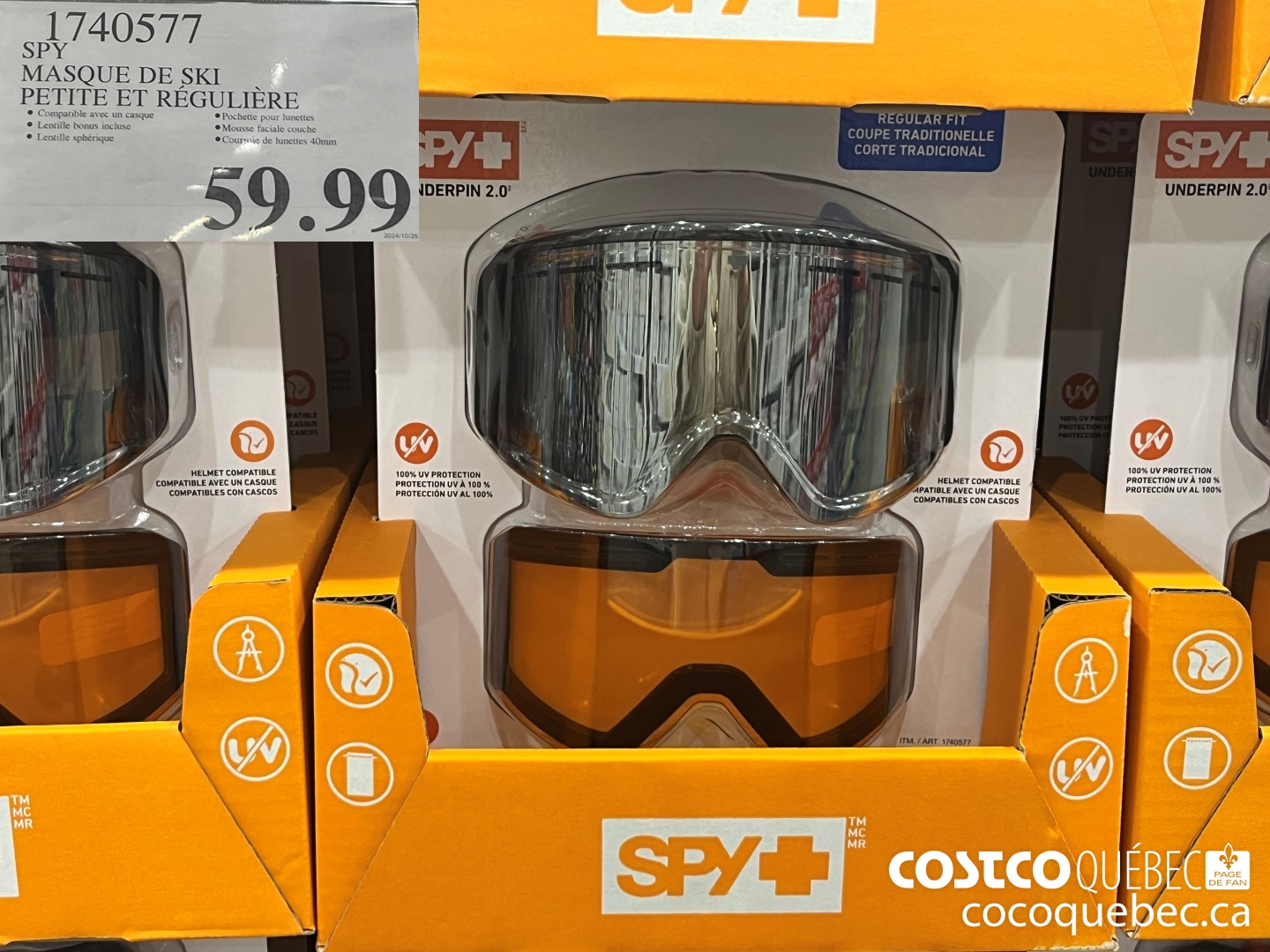 1740577 SPY MASQUE DE SKI PETITE ET REGULIERE  $59.99