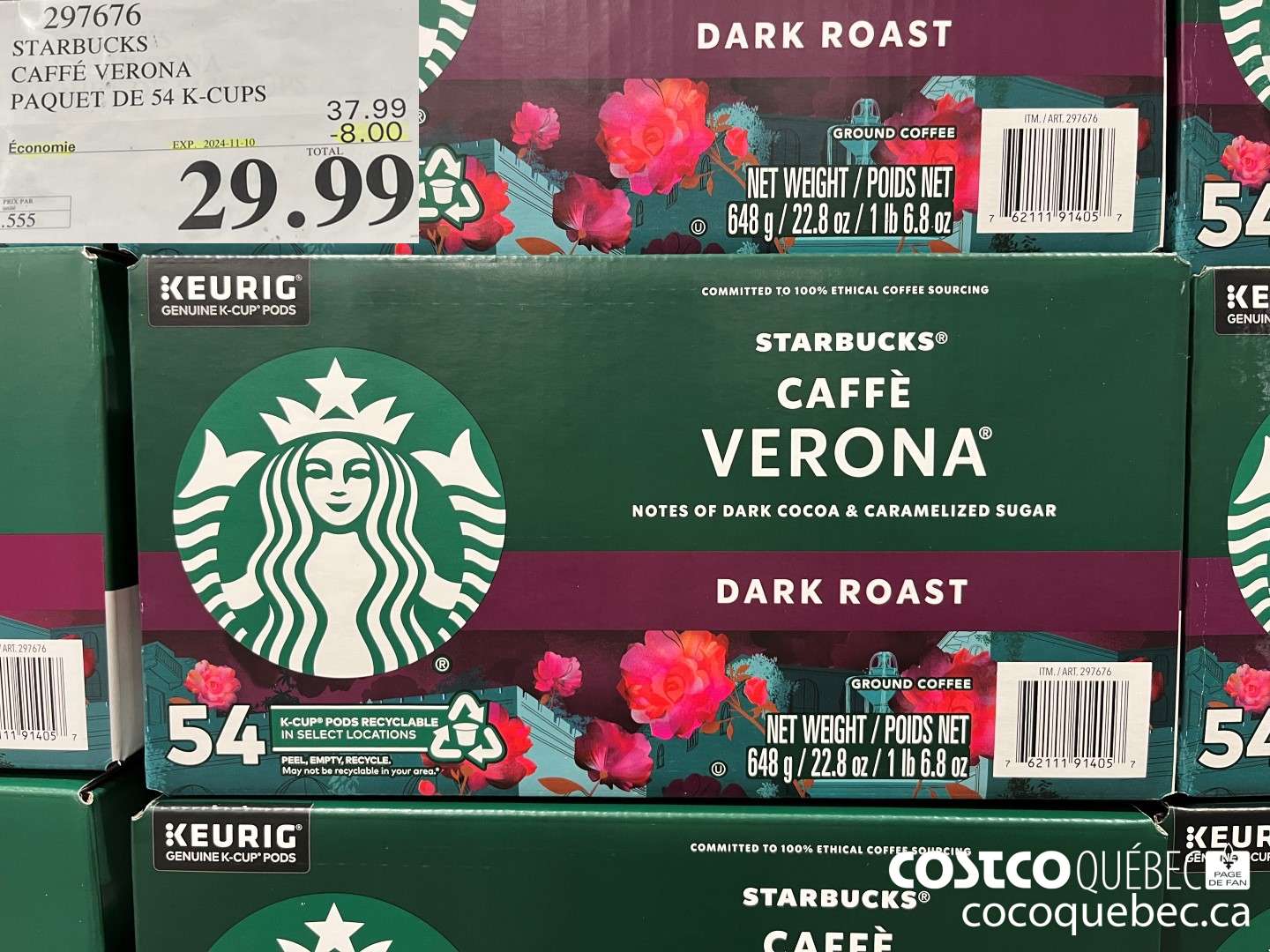 297676 STARBUCKS CAFFE VERONA PAQUET DE 54 K-CUPS ($8.00 INSTANT SAVINGS EXPIRES ON 2024-11-10) $29.99