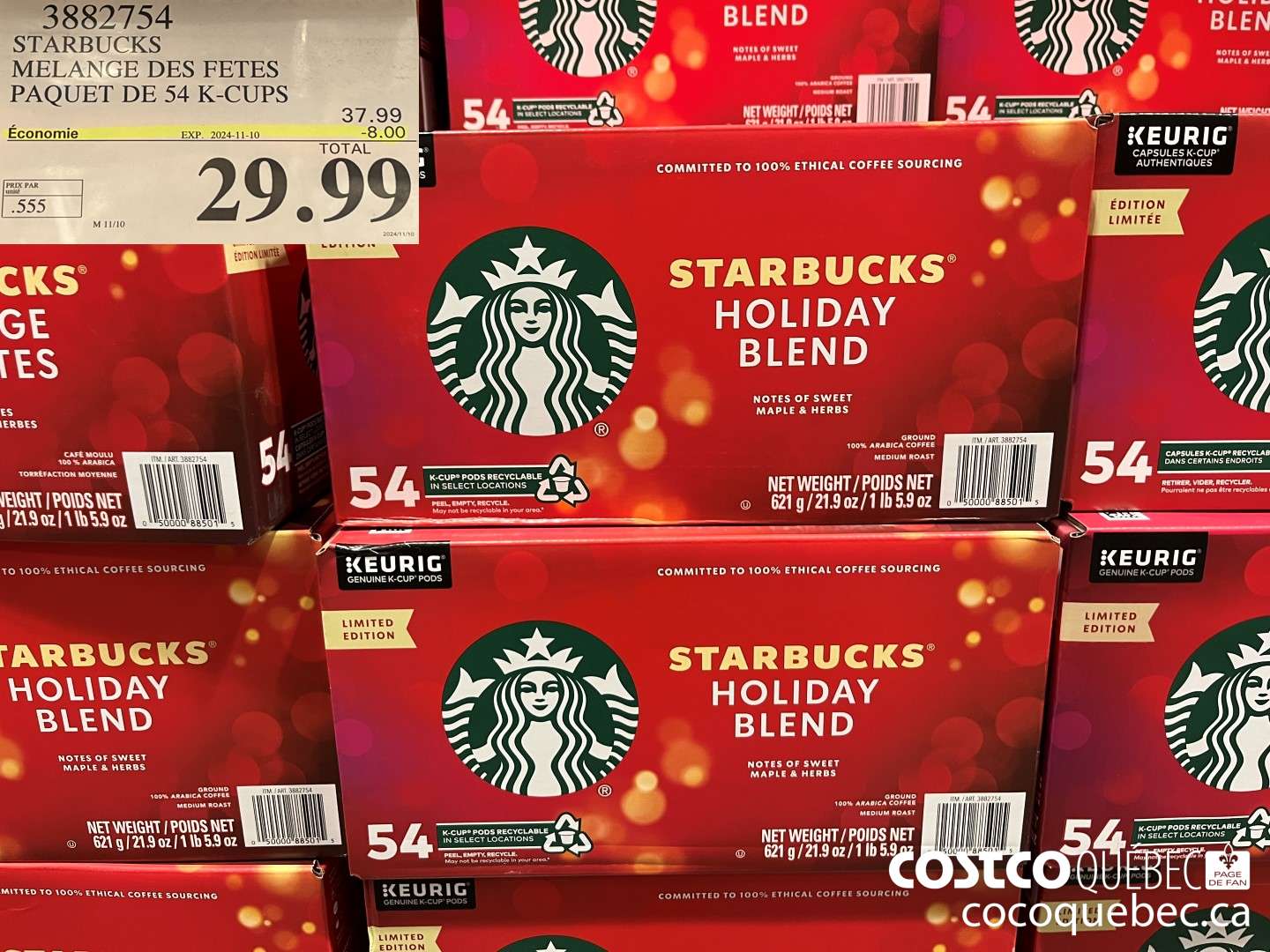 3882754 STARBUCKS MELANGE DES FETES PAQUET DE 54 K-CUPS  ($8.00 INSTANT SAVINGS EXPIRES ON 2024-11-10) $29.99