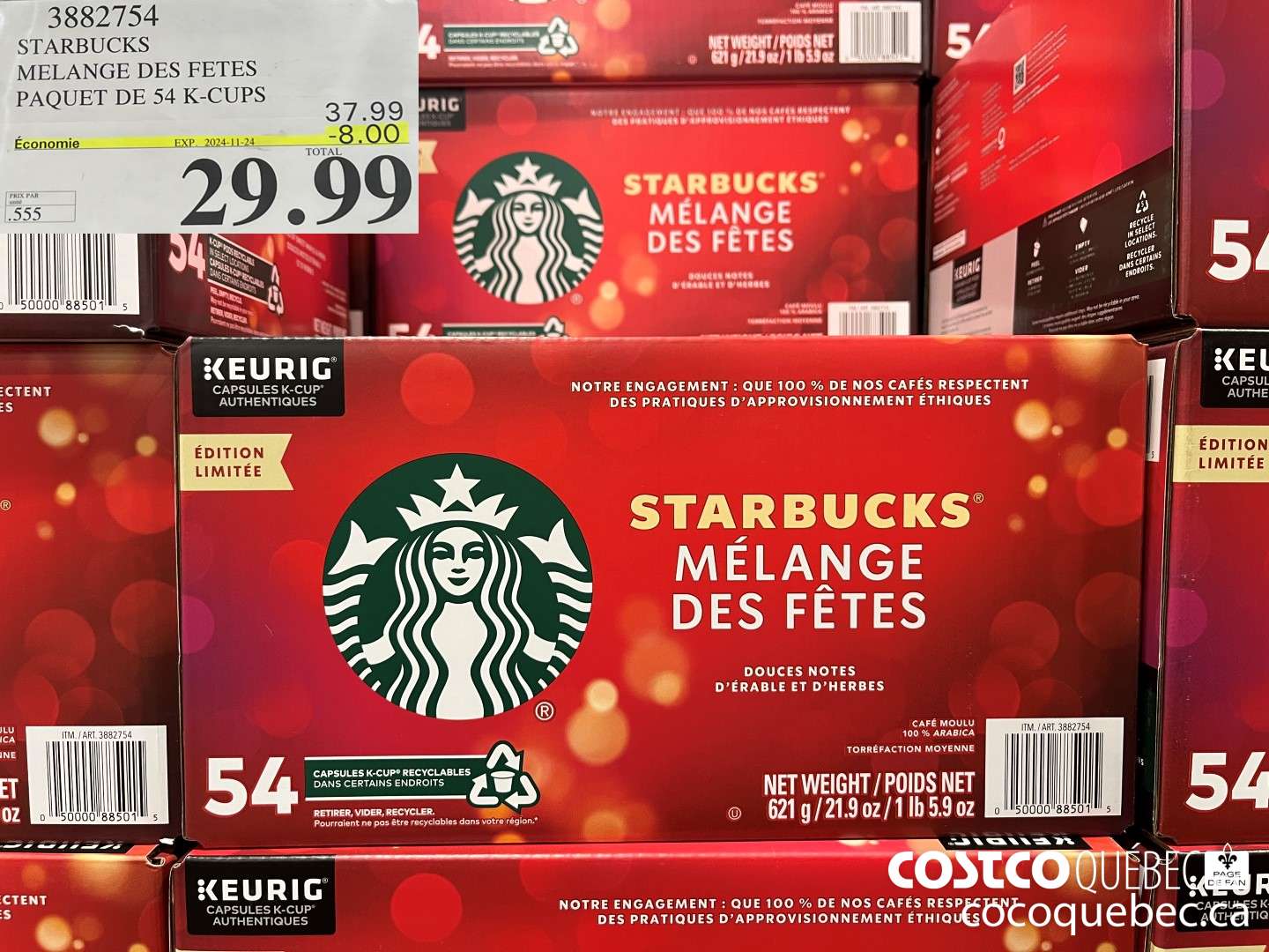 3882754 STARBUCKS MELANGE DES FETES PAQUET DE 54 K-CUPS  ($8.00 INSTANT SAVINGS EXPIRES ON 2024-11-24) $29.99