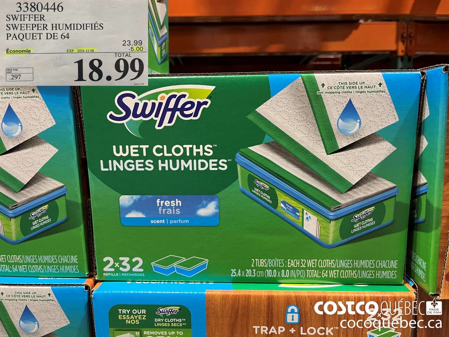 3380446 SWIFFER SWEEPER HUMIDIFIES PAQUET DE 64 ($5.00 INSTANT SAVINGS EXPIRES ON 2024-12-08) $18.99