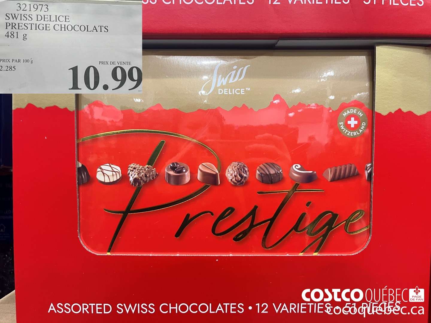 321973 SWISS DELICE PRESTIGE CHOCOLATS  $10.99