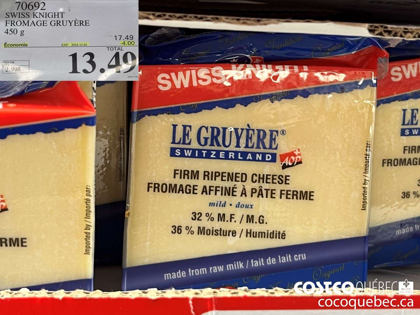 70692 SWISS KNIGHT FROMAGE GRU YERE 450 g ($4.00 INSTANT SAVINGS EXPIRES ON 2023-12-01) $13.49