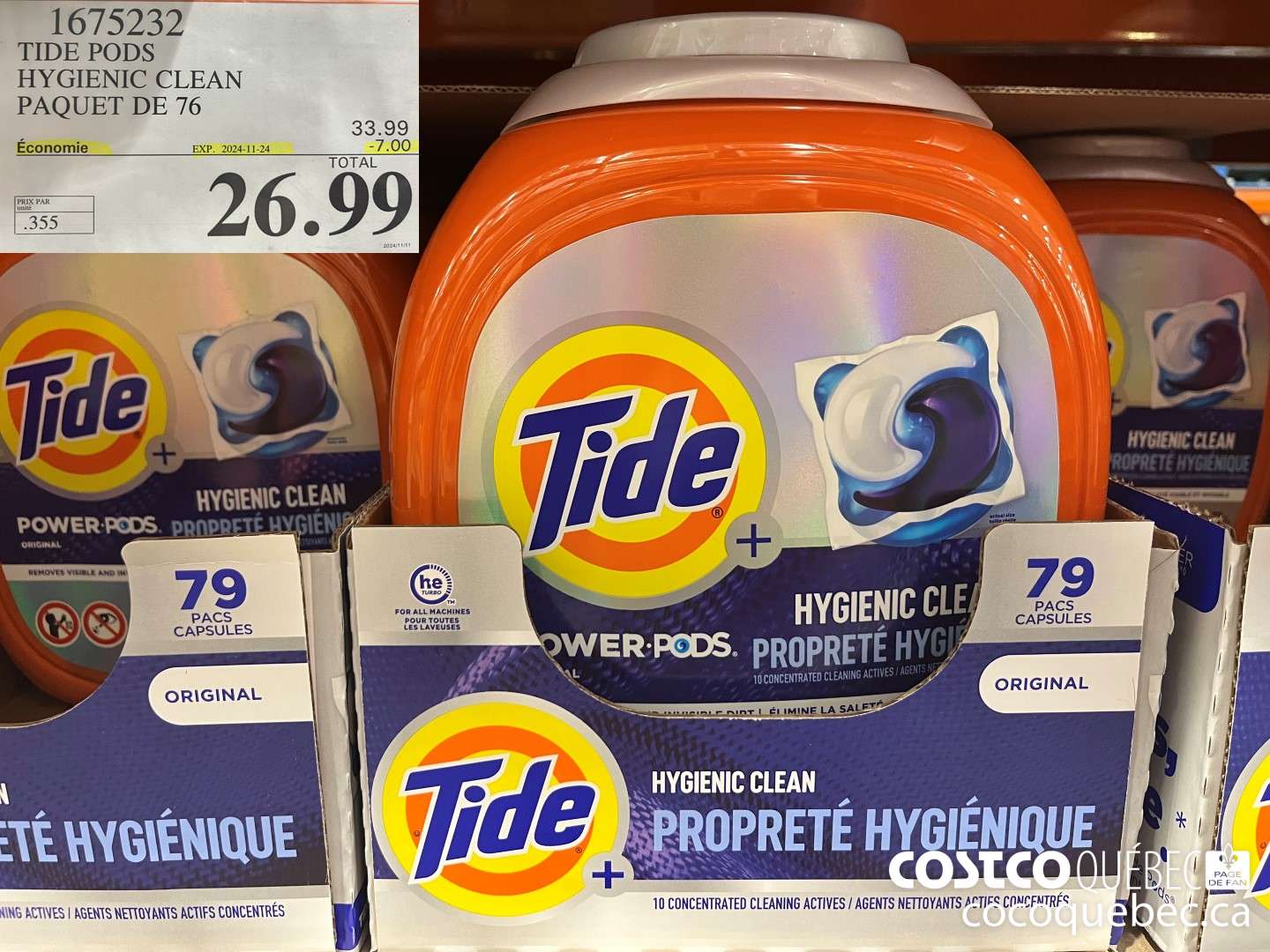 1675232 TIDE PODS HIGIENIC CLEAN PAQUET DE 76  ($7.00 INSTANT SAVINGS EXPIRES ON 2024-11-24) $26.99