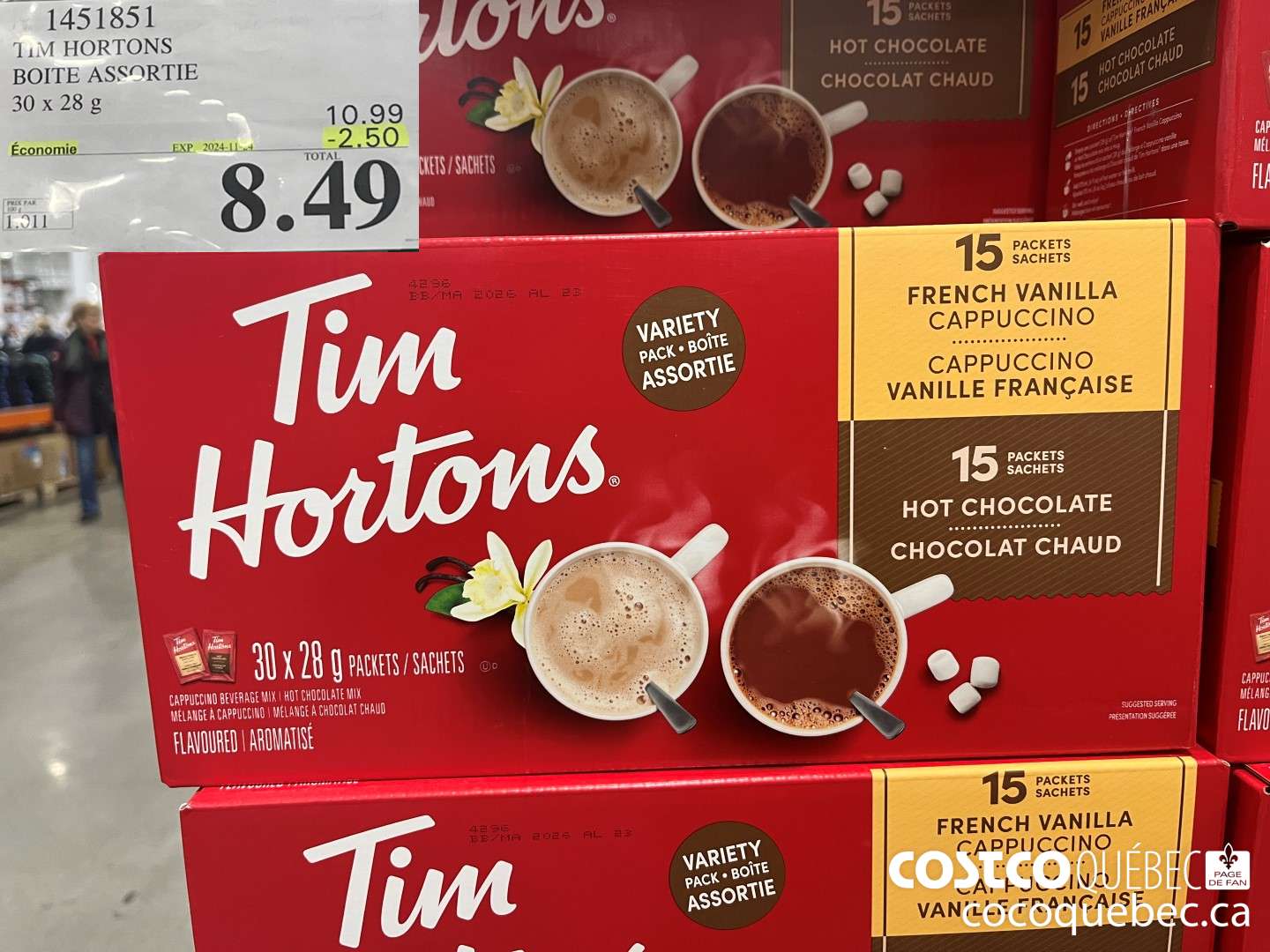 1451851 TIM HORTONS BOITE ASSORTIE 30 x 28g  ($2.50 INSTANT SAVINGS EXPIRES ON 2024-11-24) $8.49