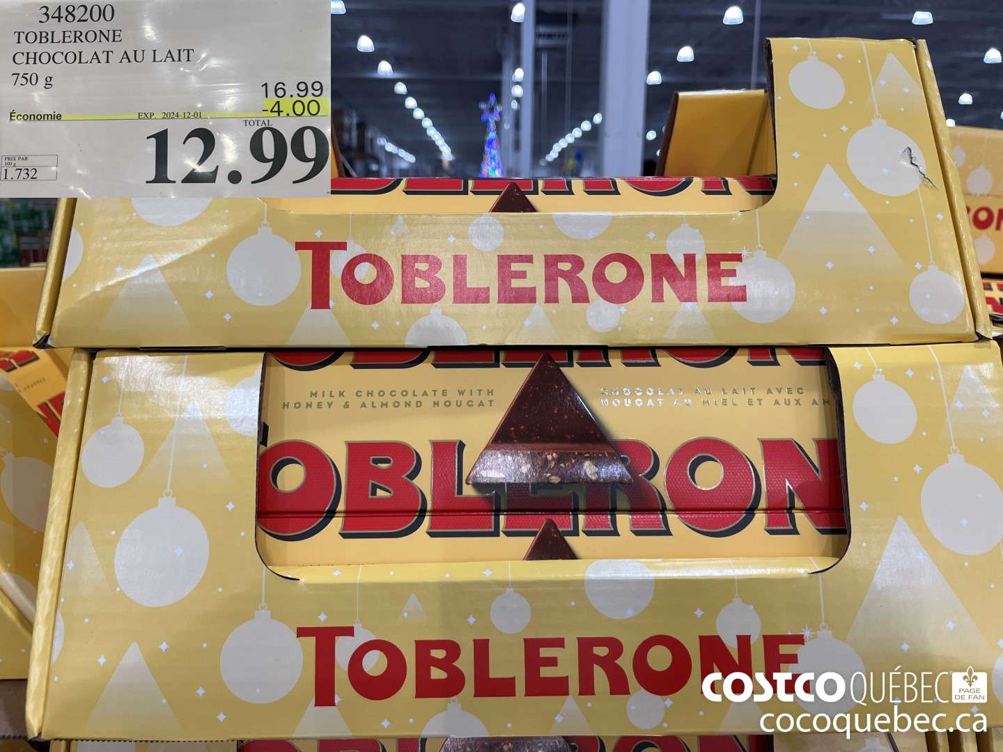 348200 TOBLERONE CHOCOLAT AU LAIT 750 g  ($4.00 INSTANT SAVINGS EXPIRES ON 2024-12-01) $12.99