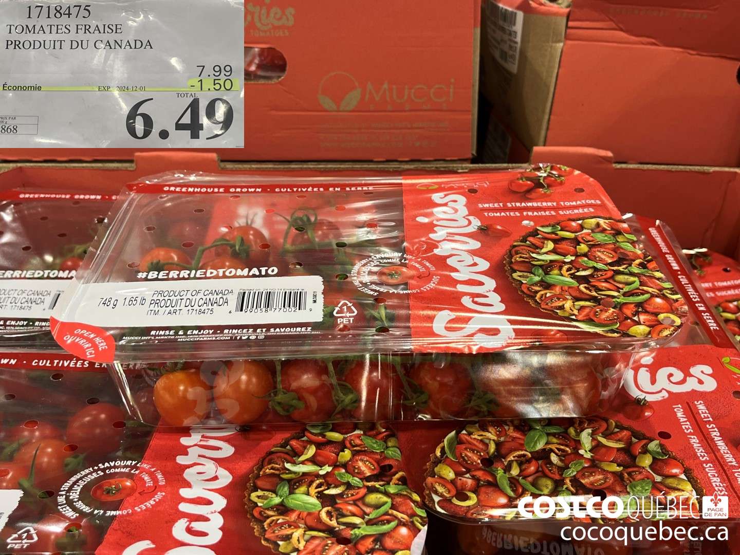 1718475 TOMATES FRAISE PRODUIT DU CANADA  ($1.50 INSTANT SAVINGS EXPIRES ON 2024-12-01) $6.49