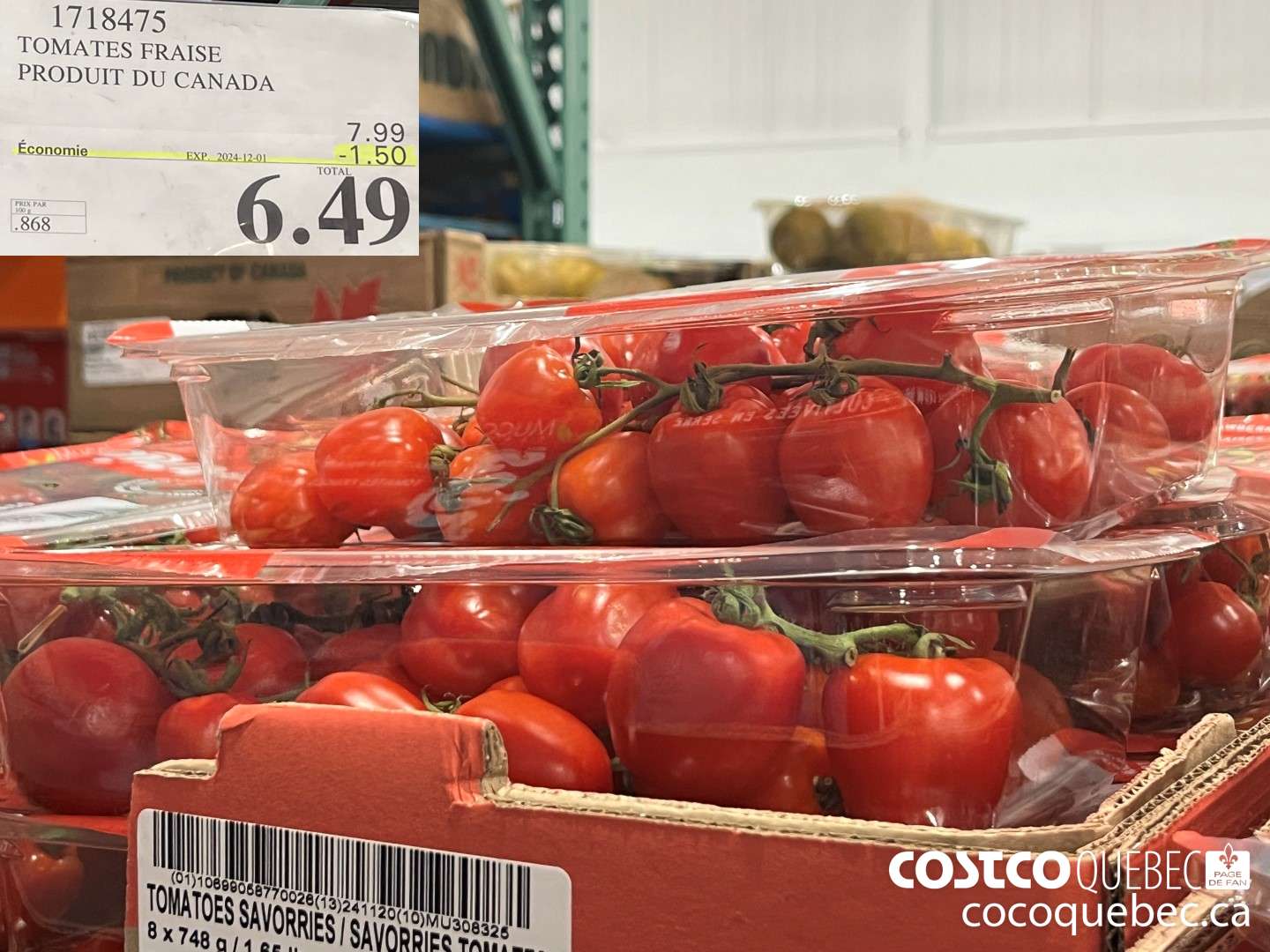 1718475 TOMATES FRAISE PRODUIT DU CANADA  ($1.50 INSTANT SAVINGS EXPIRES ON 2024-12-01) $6.49