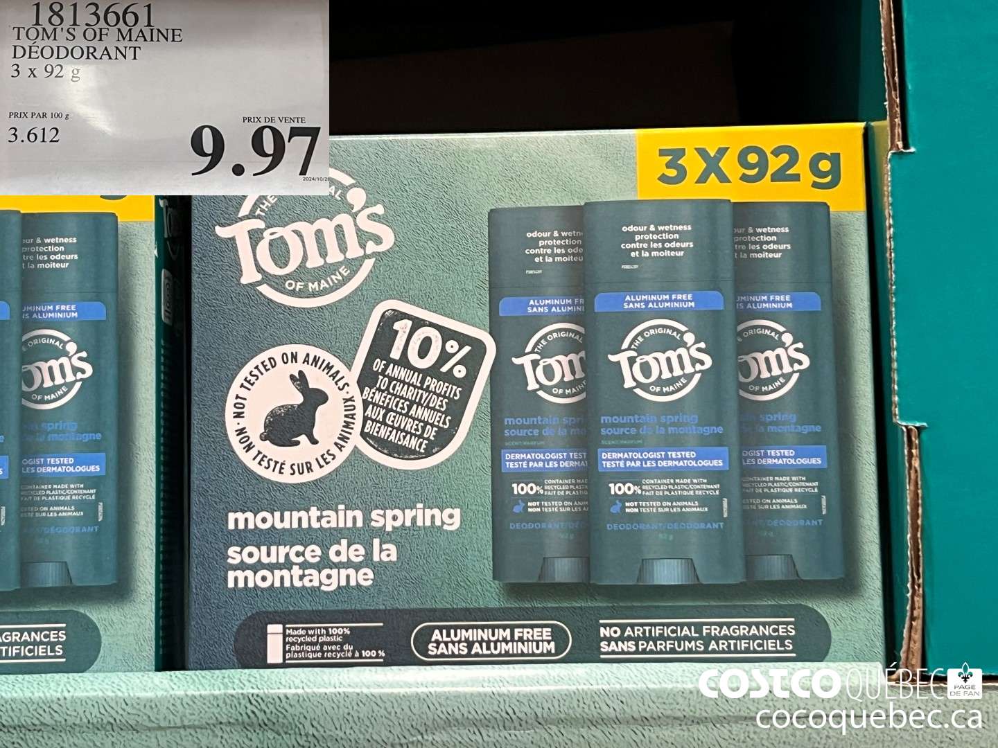 1813661 TOM'S OF MAINE DEODORANT 3 x 92 G  $9.97