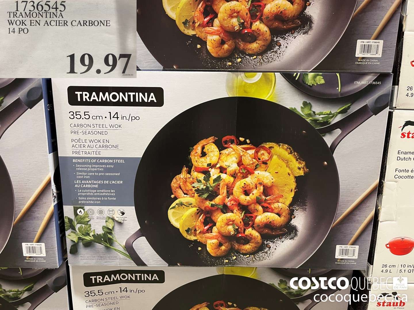 1736545 TRAMONTINA WOK EN ACIER CARBONE 14 PO  $19.97