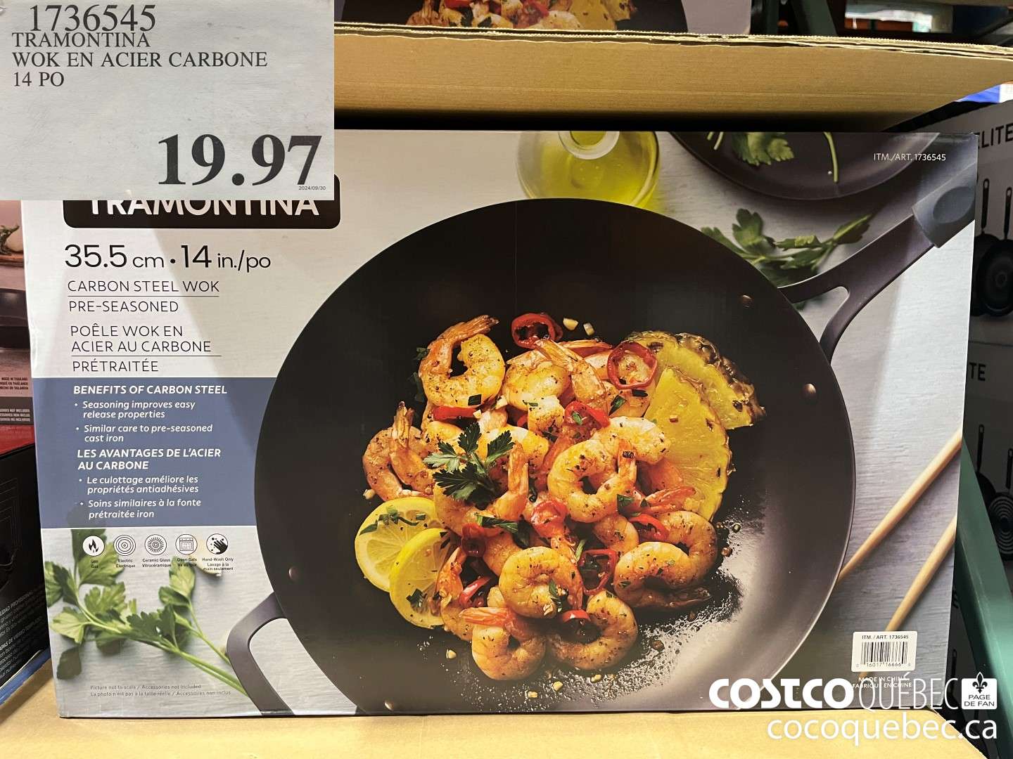 1736545 TRAMONTINA WOK EN ACIER CARBONE 14 PO  $19.97