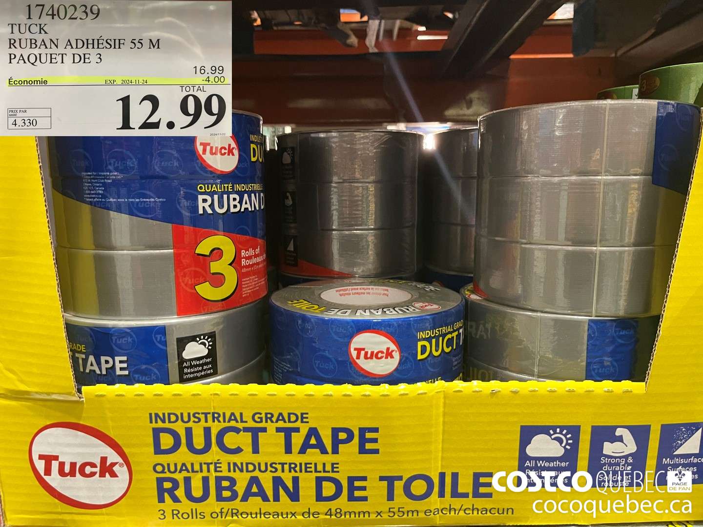 1740239 TUCK RUBAN ADHESIF 55 M PAQUET DE 3  ($4.00 INSTANT SAVINGS EXPIRES ON 2024-11-24) $12.99