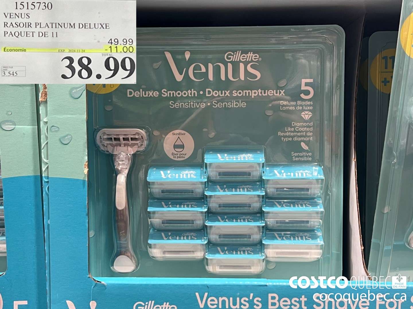 1515730 VENUS PLATINE DELUXE RASOIR + 11 CARTOUCHES  ($11.00 INSTANT SAVINGS EXPIRES ON 2024-11-24) $38.99